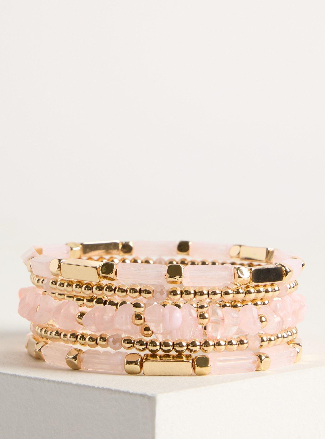 Plus Size Stone Beaded Bracelet Set, GOLD, hi-res