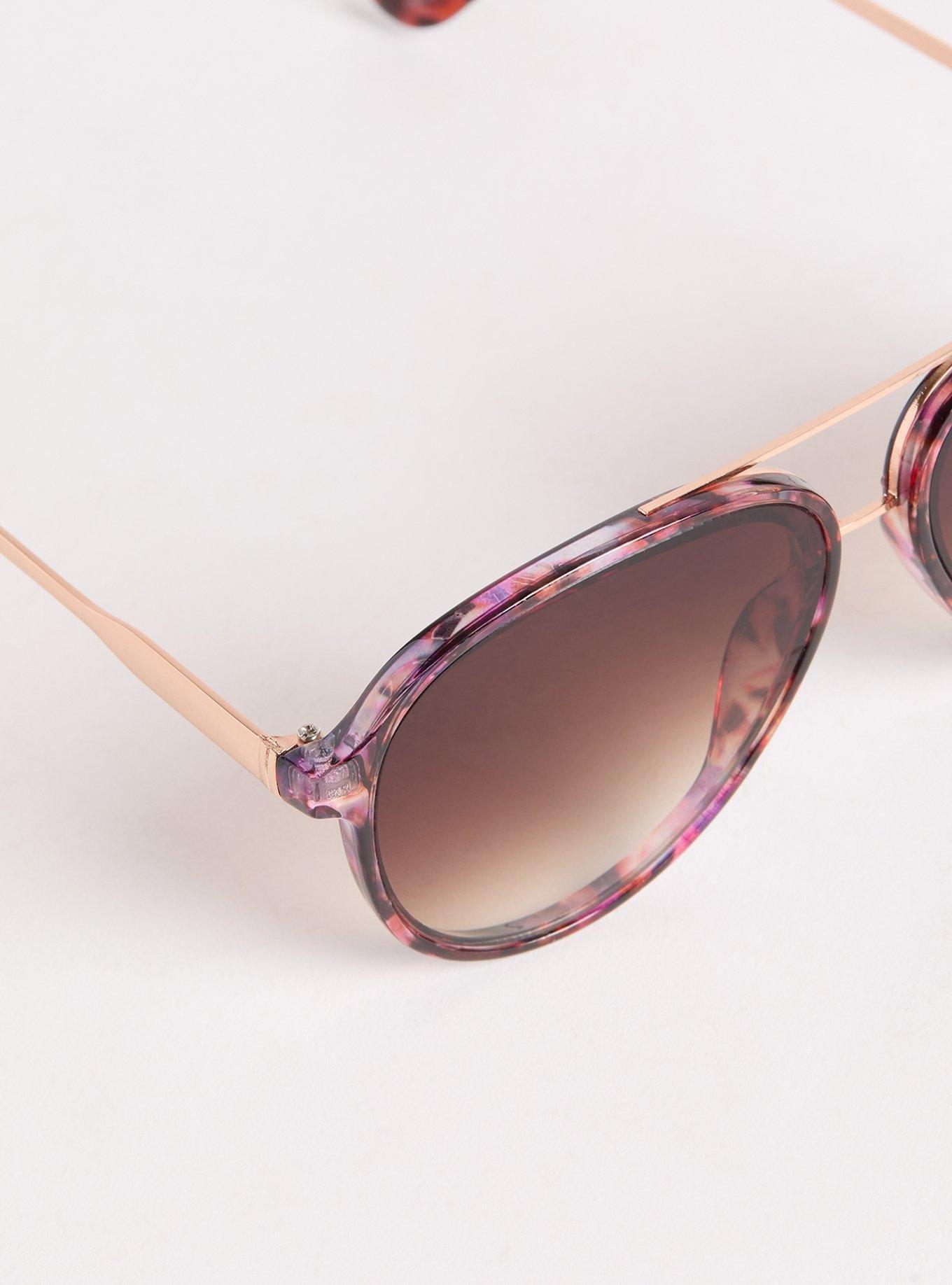 Plus Size - Floral Aviator Smoke Lens Sunglasses - Torrid