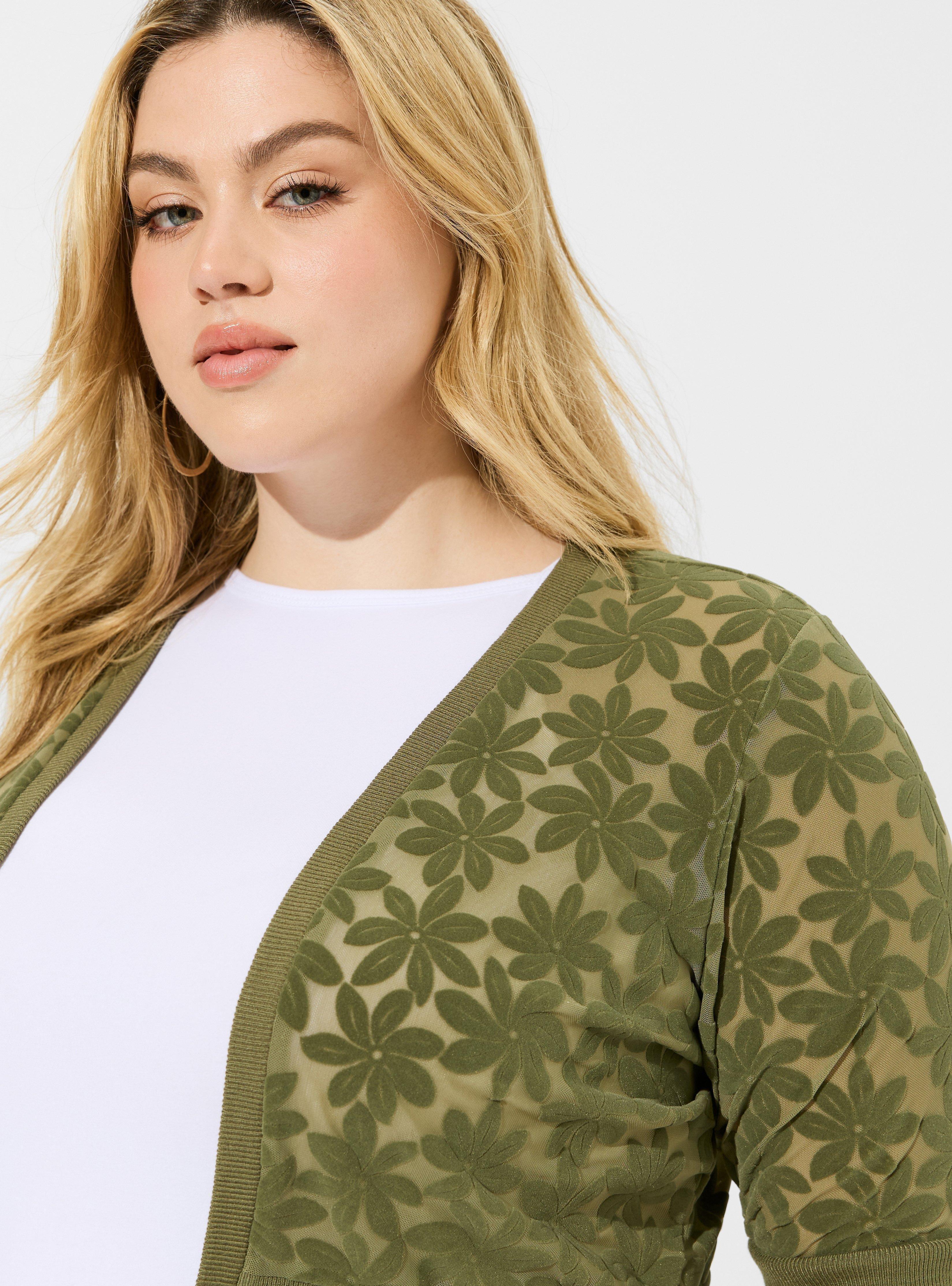 Plus Size - Flocked Daisy Mesh Shrug - Torrid