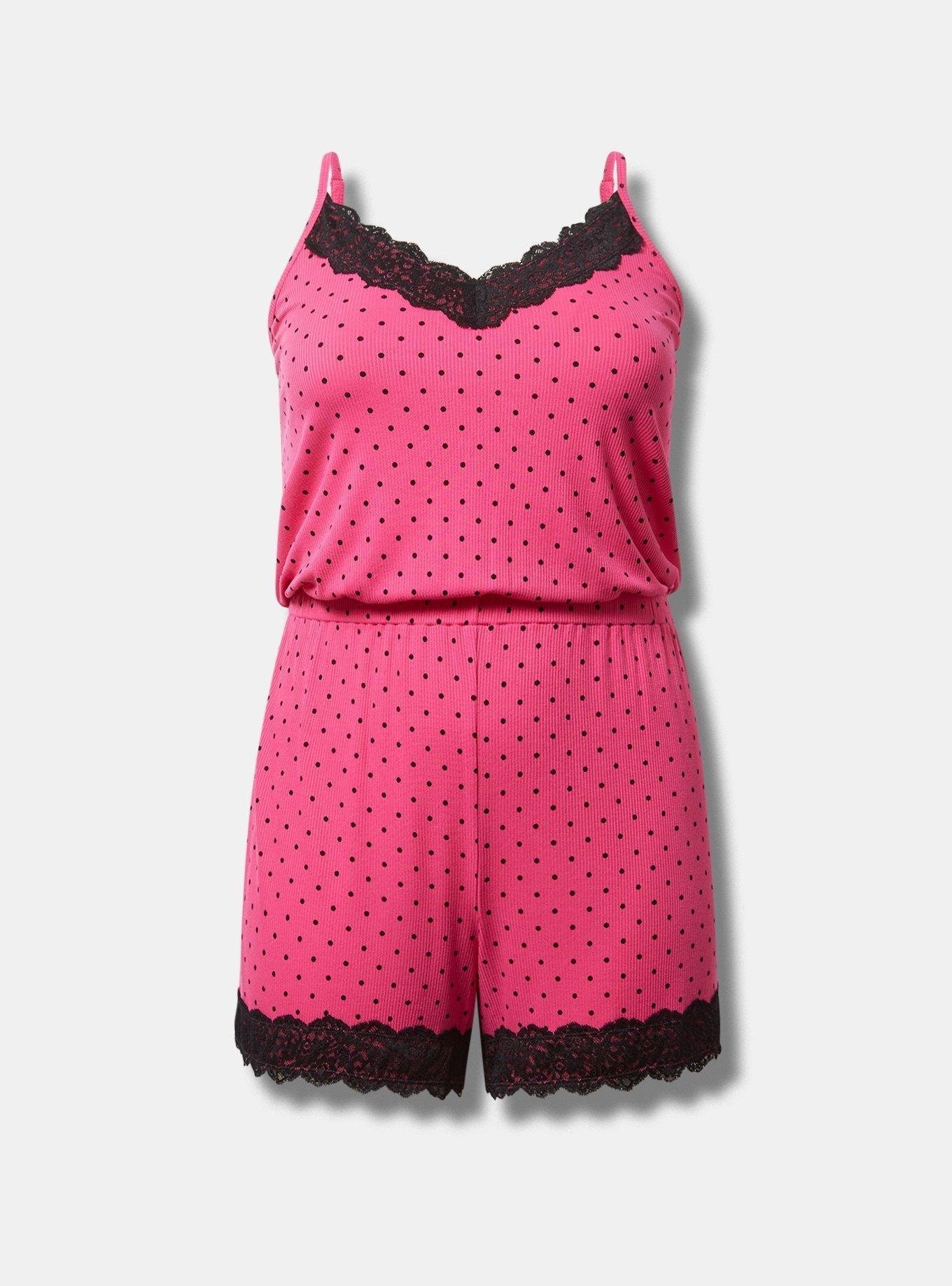 Plus Size - Super Soft Rib Lace Trim Midi Sleep Romper - Torrid