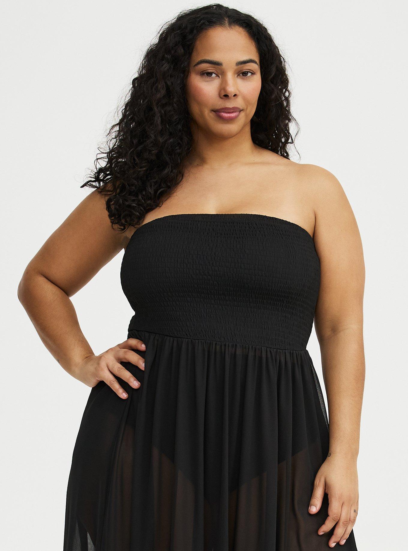 Mesh Smocked Swim Maxi Cover-Up, DEEP BLACK, alternate