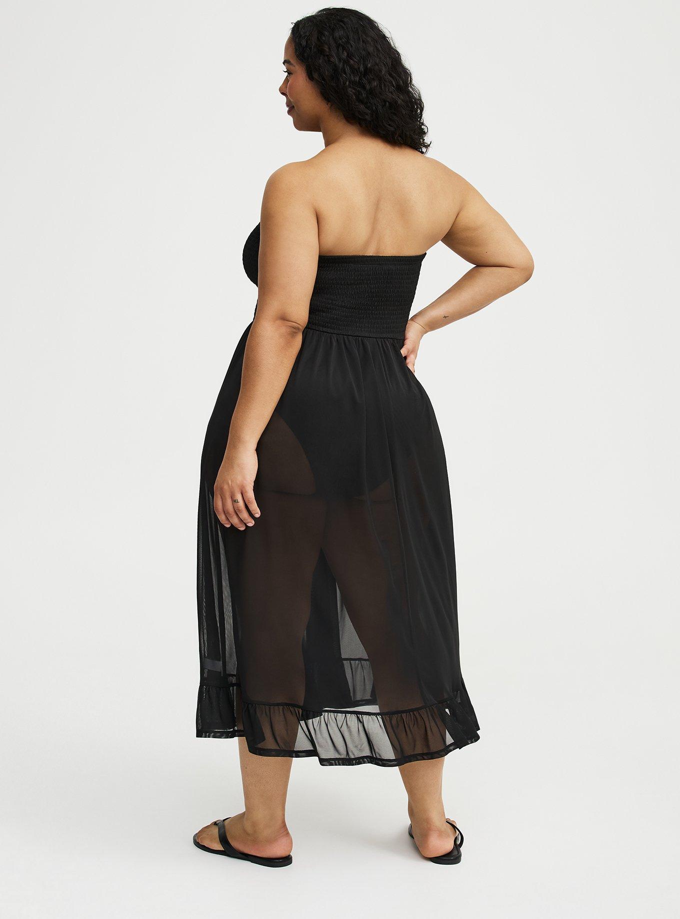 Mesh Smocked Swim Maxi Cover-Up, DEEP BLACK, alternate