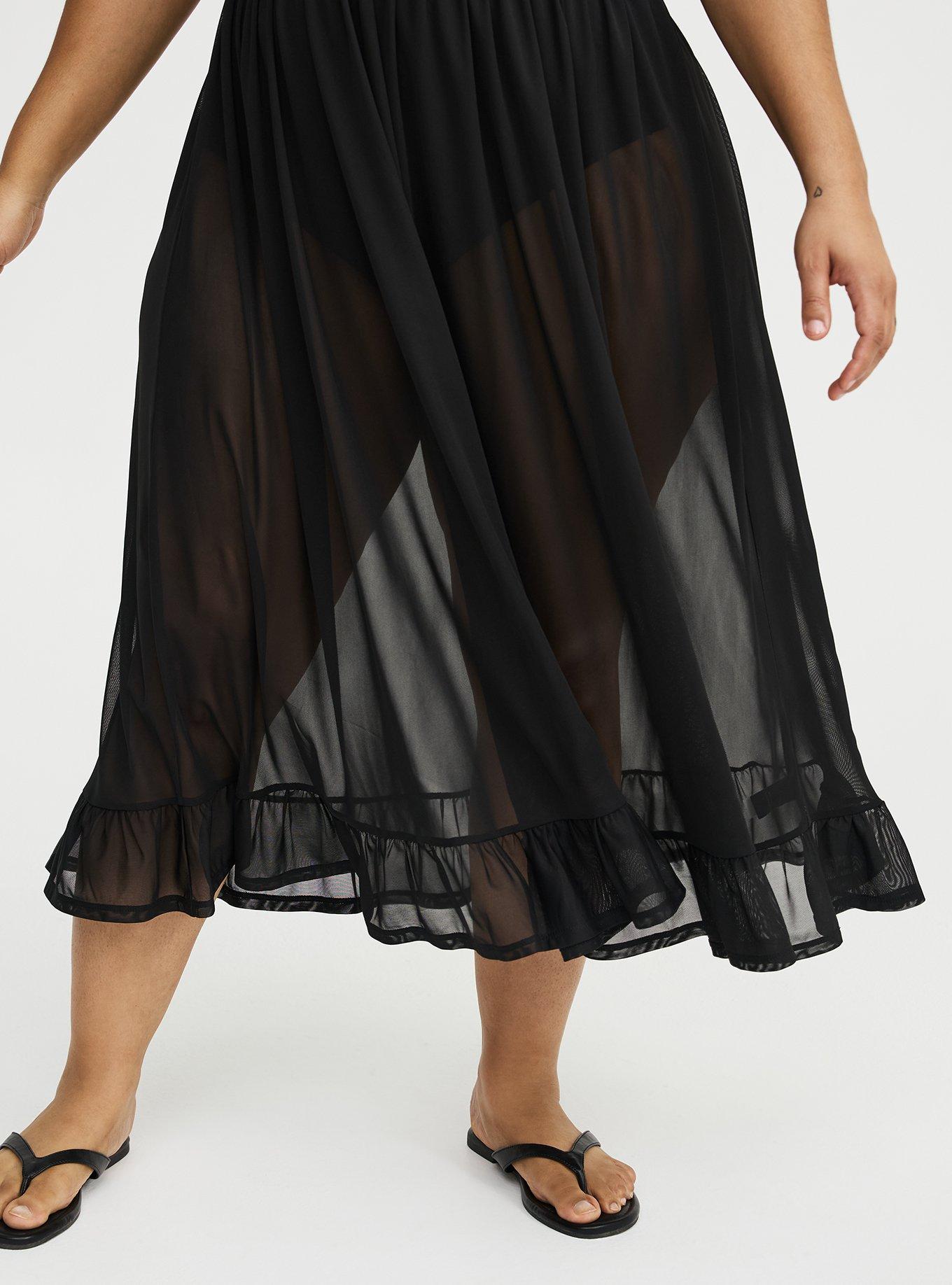 Mesh Smocked Swim Maxi Cover-Up, DEEP BLACK, alternate