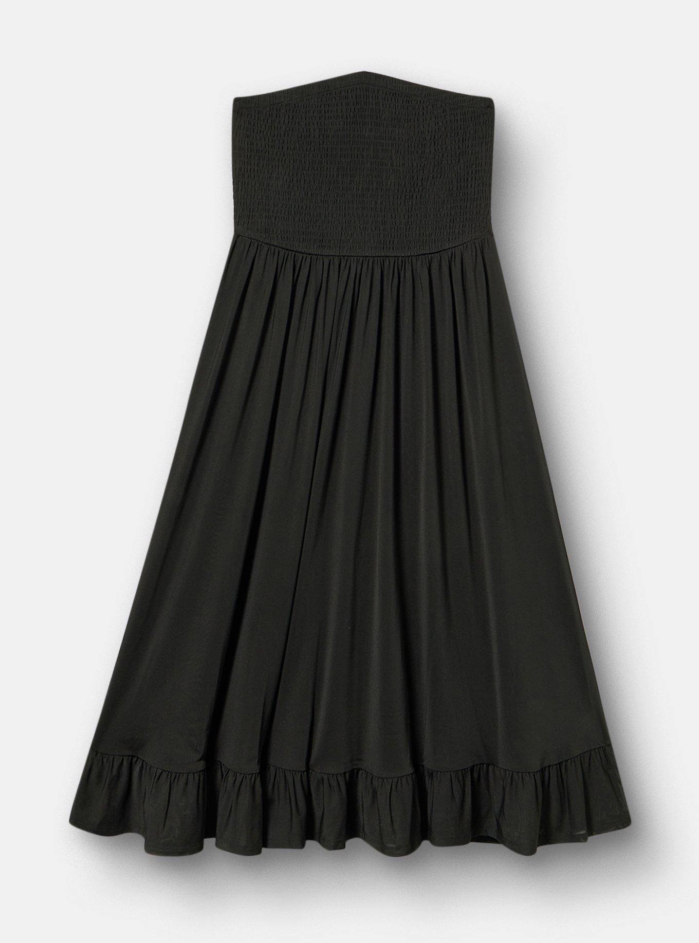 Mesh Smocked Swim Maxi Cover-Up, DEEP BLACK, hi-res