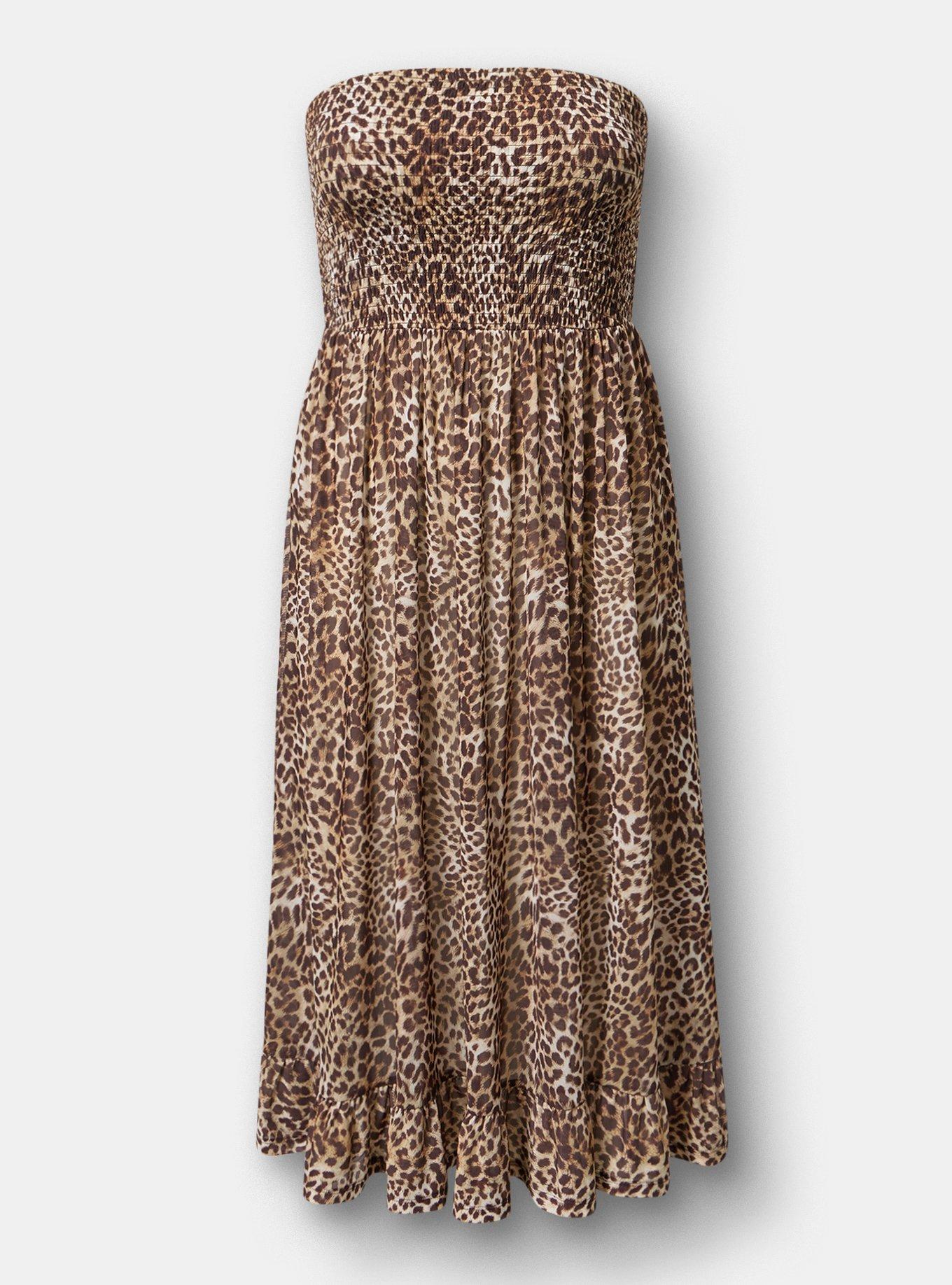 Mesh Smocked Swim Maxi Cover-Up, JORDYN LEOPARD TAN, hi-res