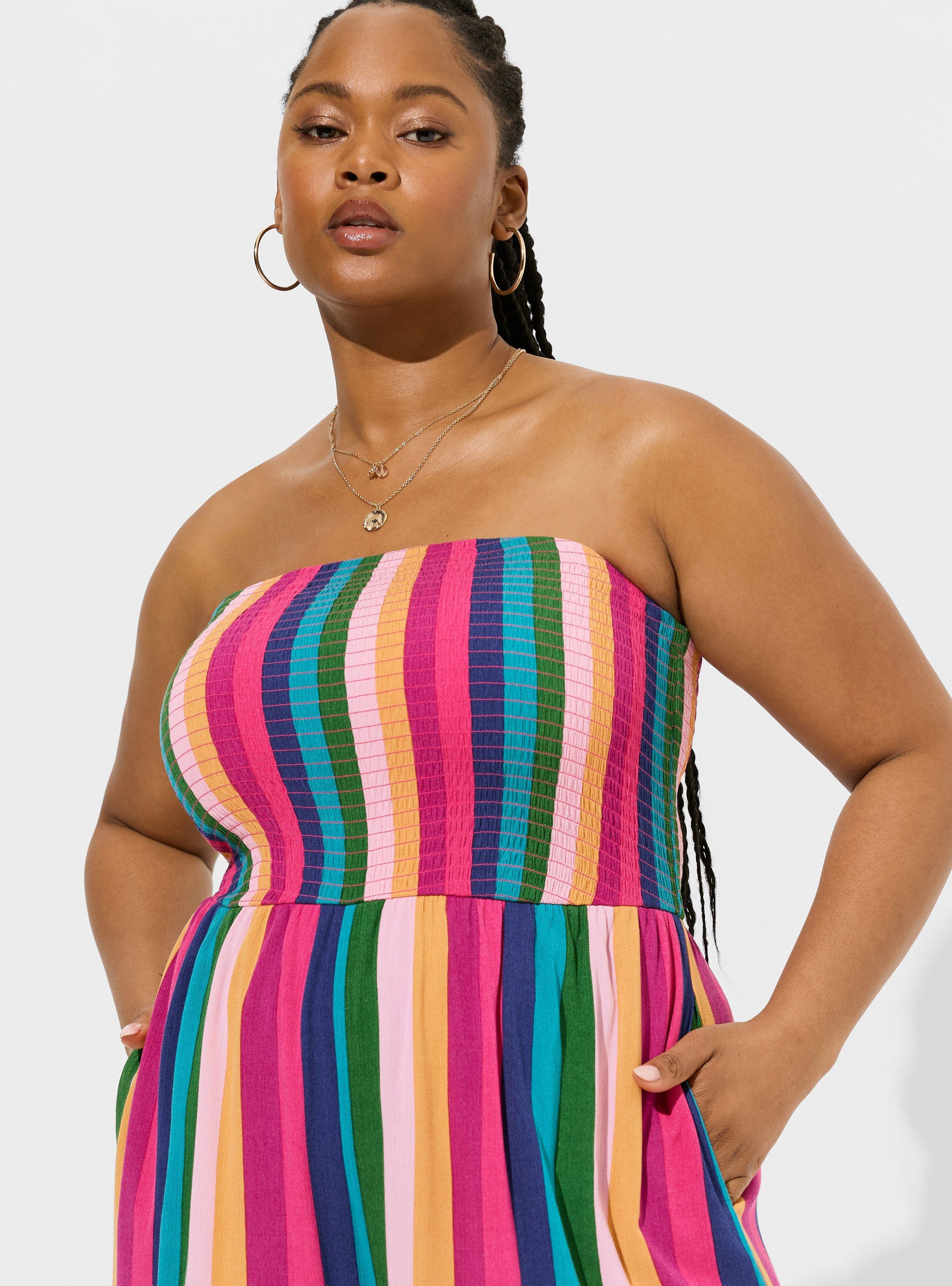 Washable Gauze Drape Leg Cover-Up Jumpsuit, RAINBOW RUGBY STRIPE, alternate