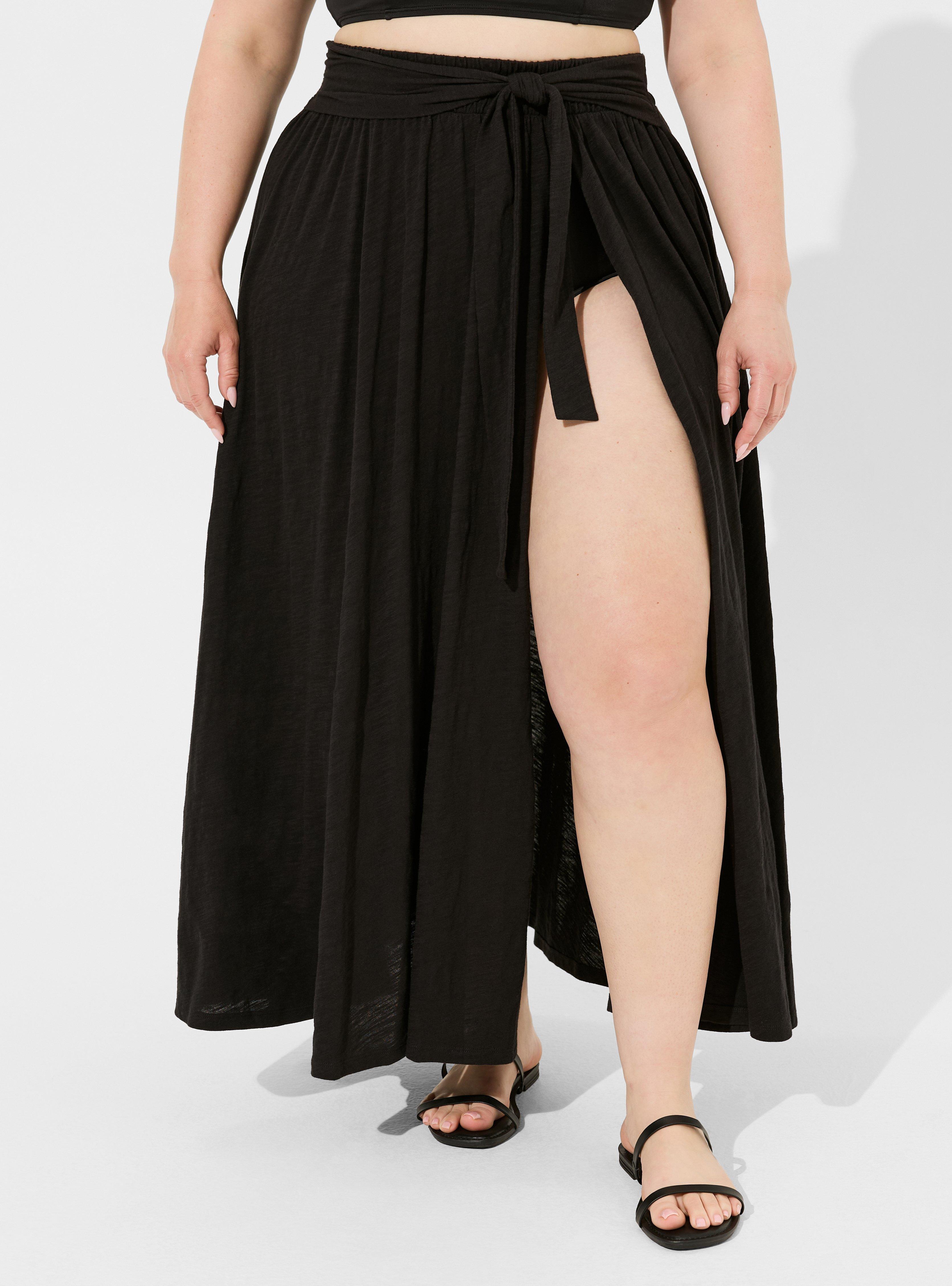 Maxi Slub Front Slit Cover-Up Skirt