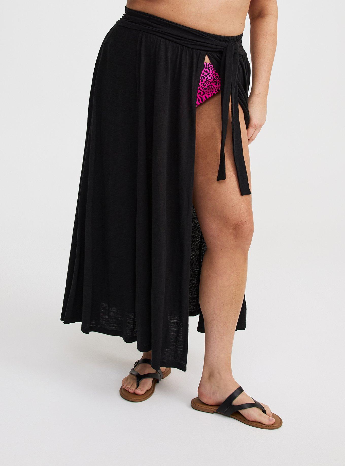 Maxi Slub Front Slit Cover-Up Skirt