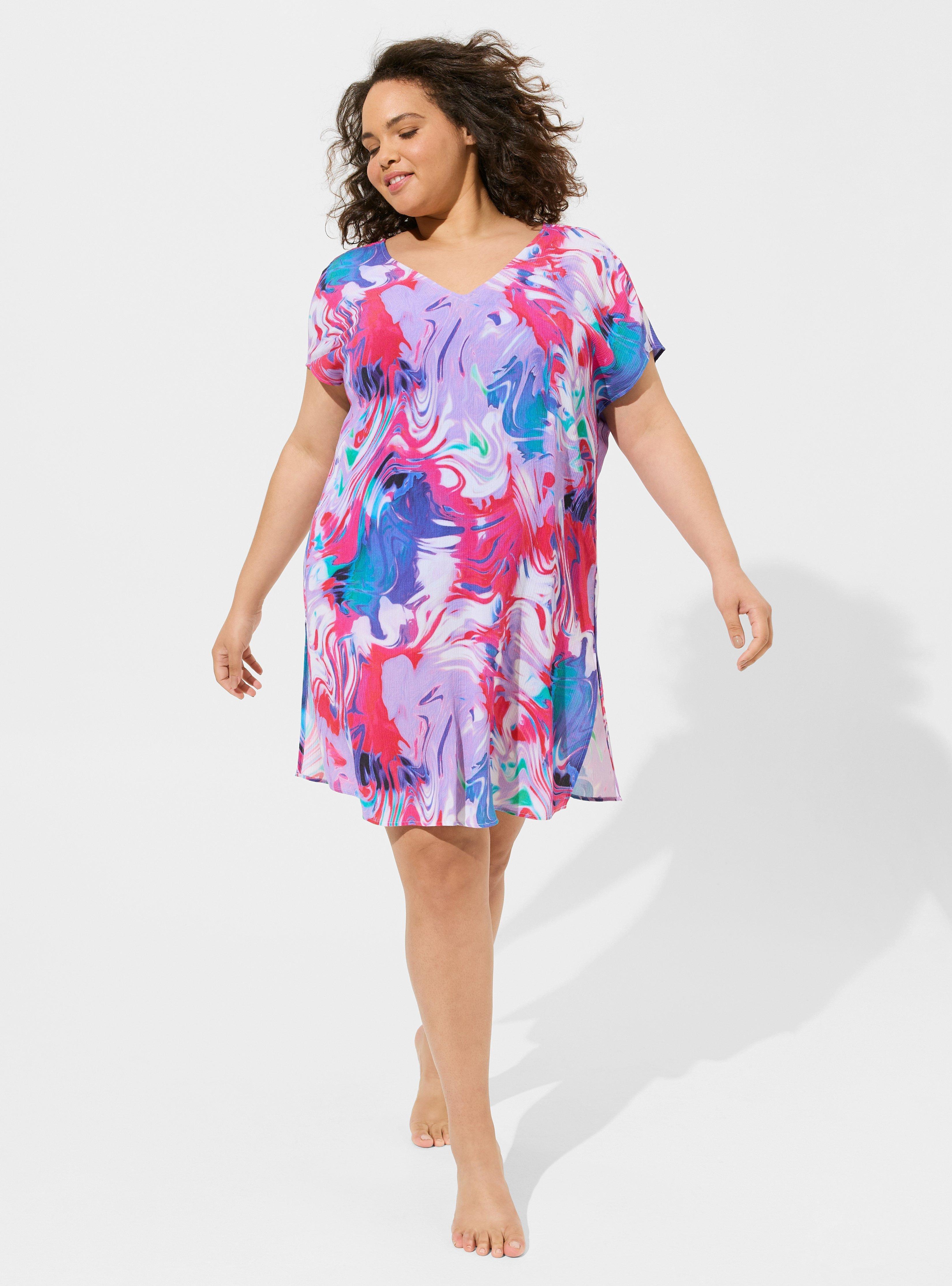 Plus Size Mini Washable Gauze Side Slits Caftan Cover Up Dress Torrid