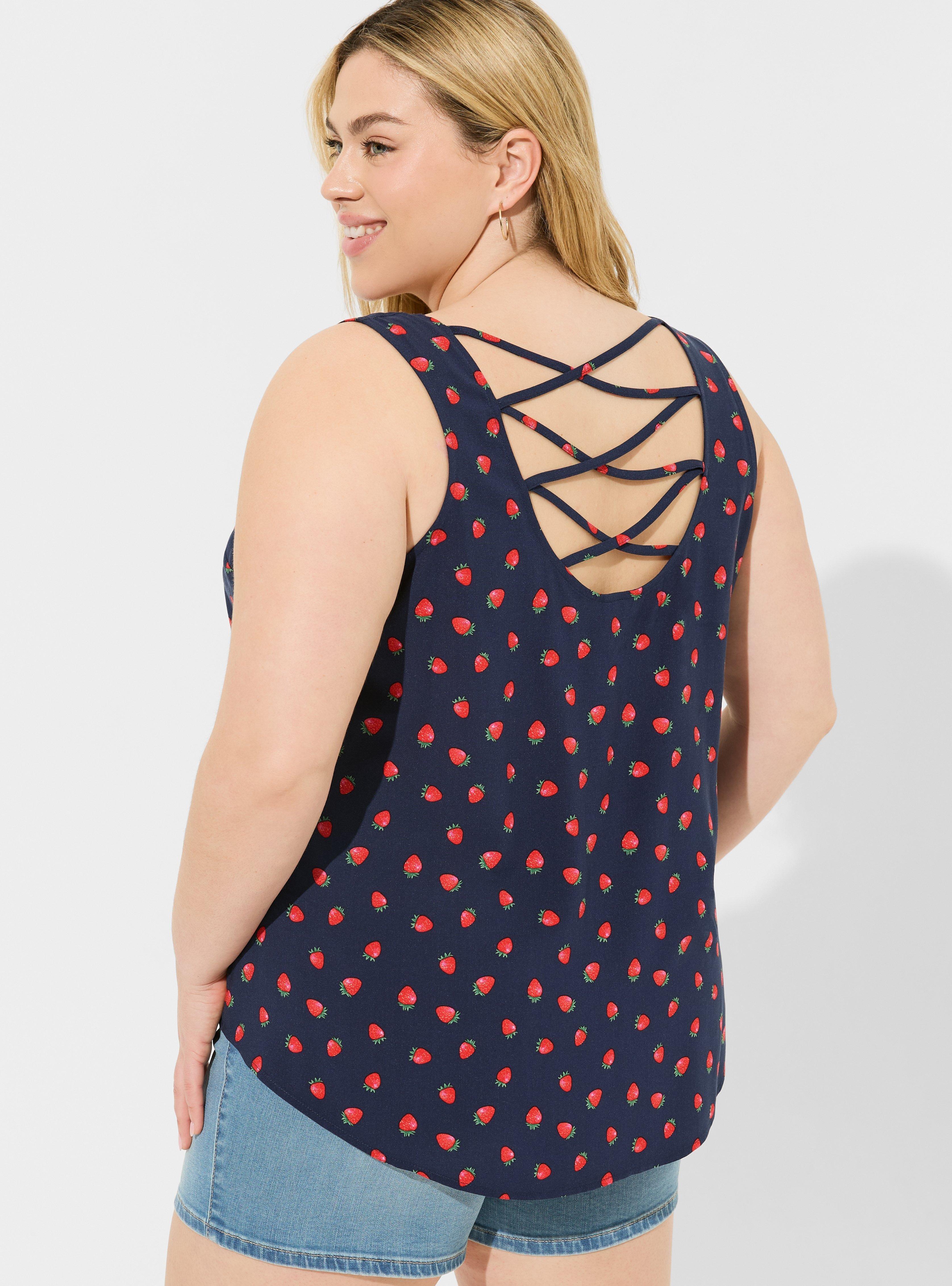 Challis Back Criss Cross Tank , NAVY STRAWBERRY, alternate