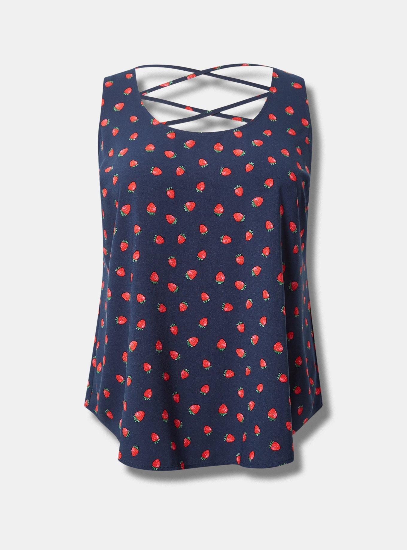 Challis Back Criss Cross Tank , NAVY STRAWBERRY, hi-res