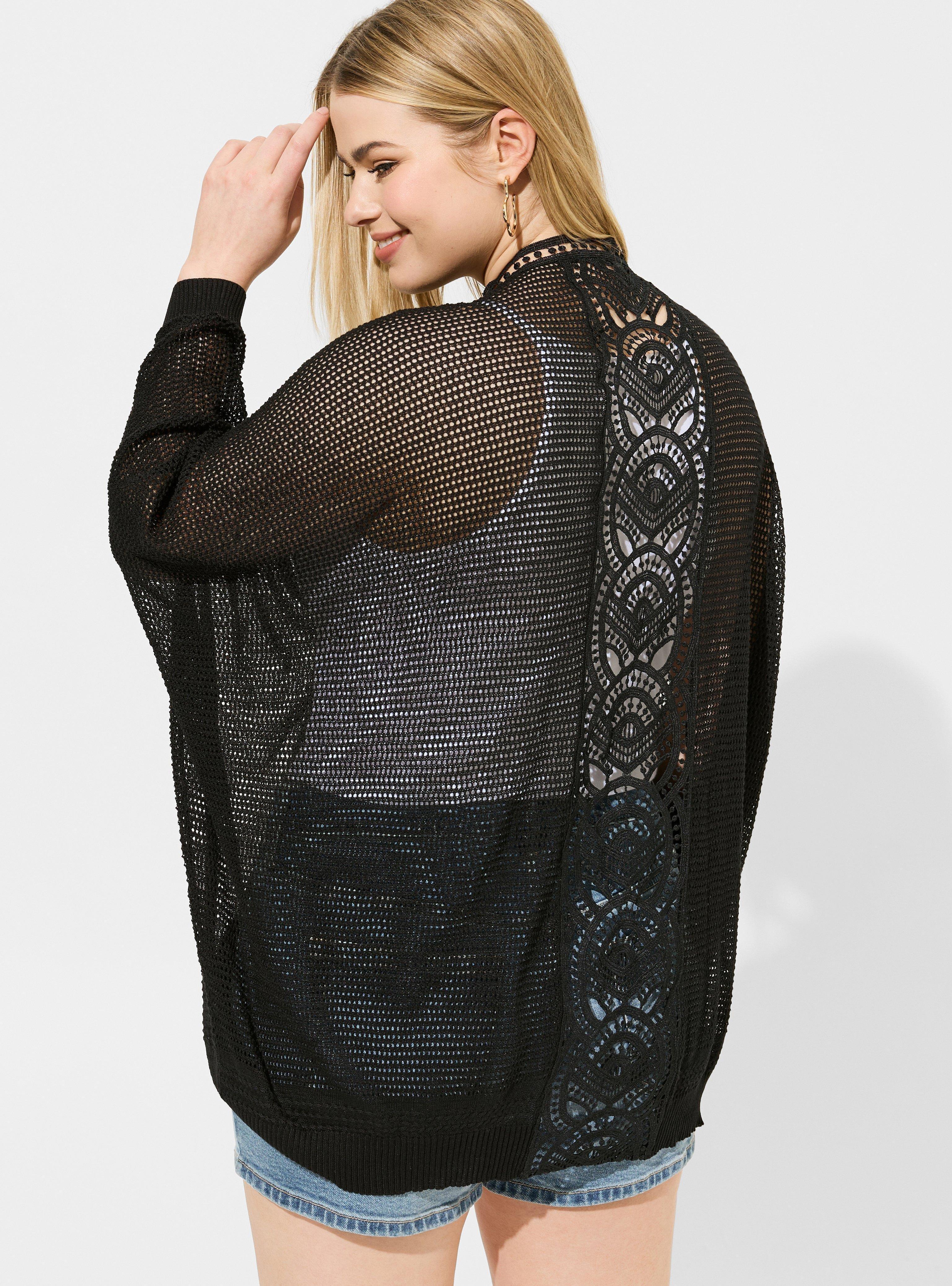 Medallion Knit Ruana, BLACK, alternate