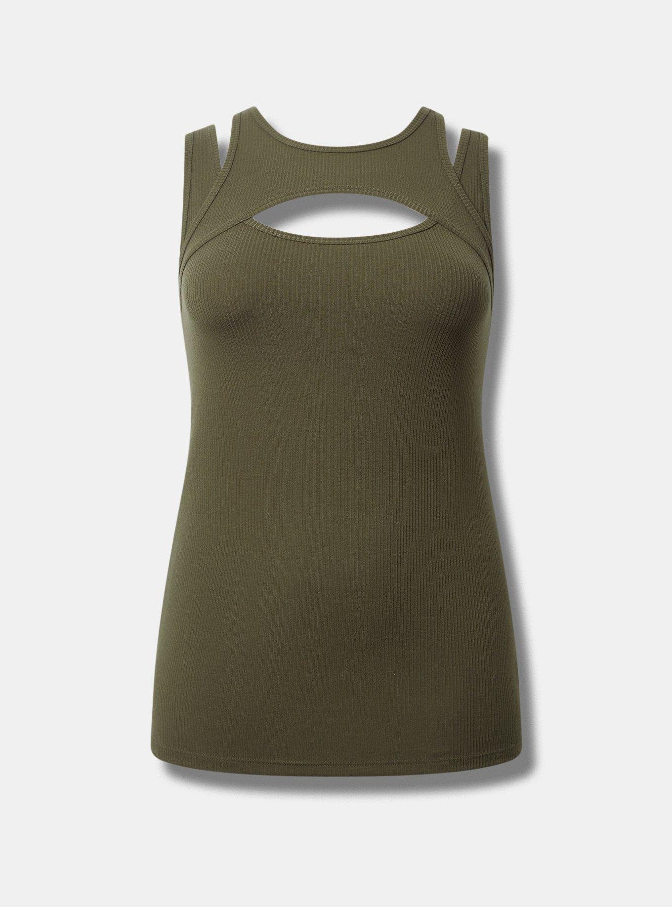 Plus Size - Fitted Super Soft Rib Crew Neck Layered Cut Out Tank - Torrid