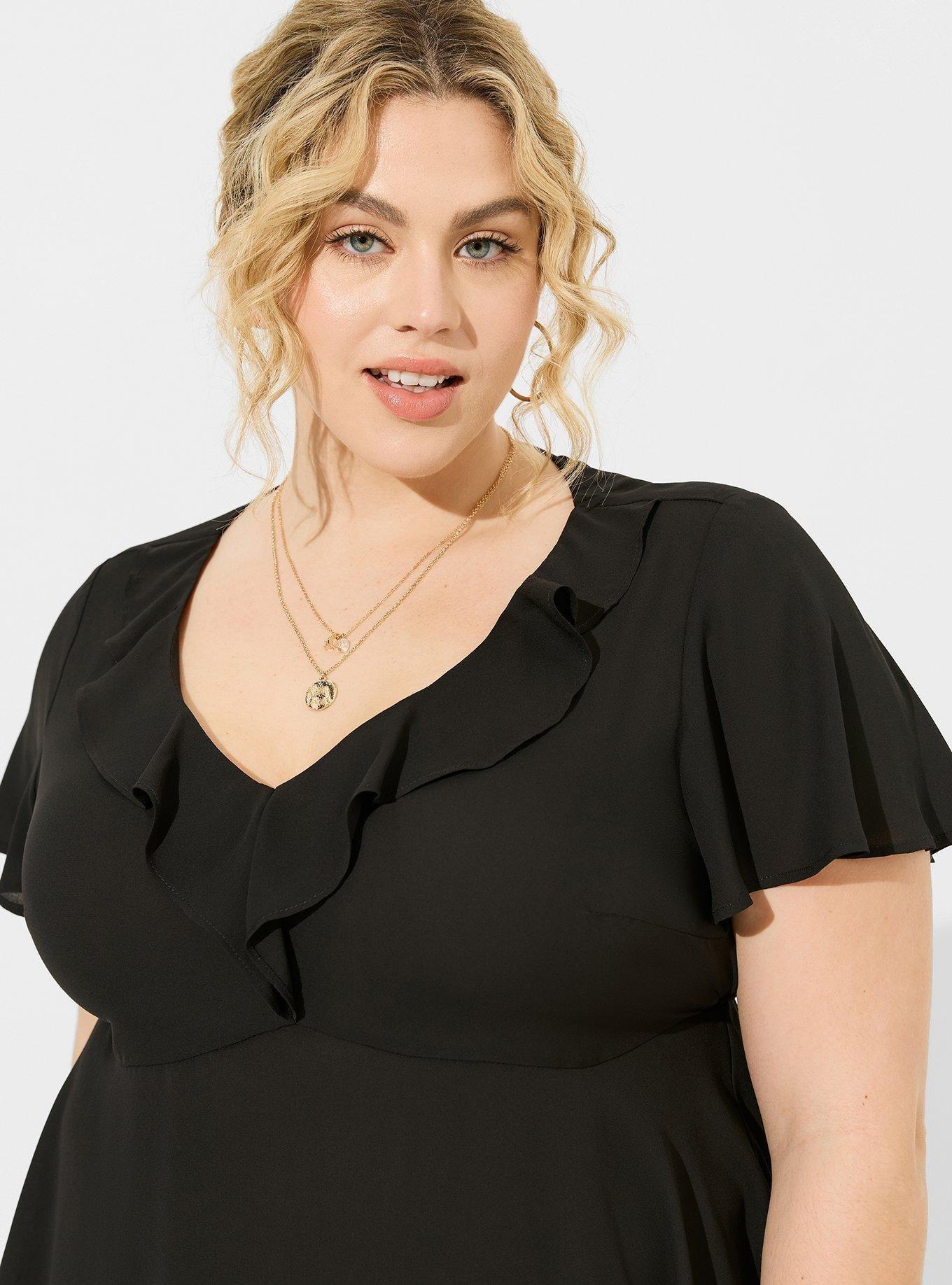 Plus Size - Georgette Flutter V-Neck Blouse - Torrid