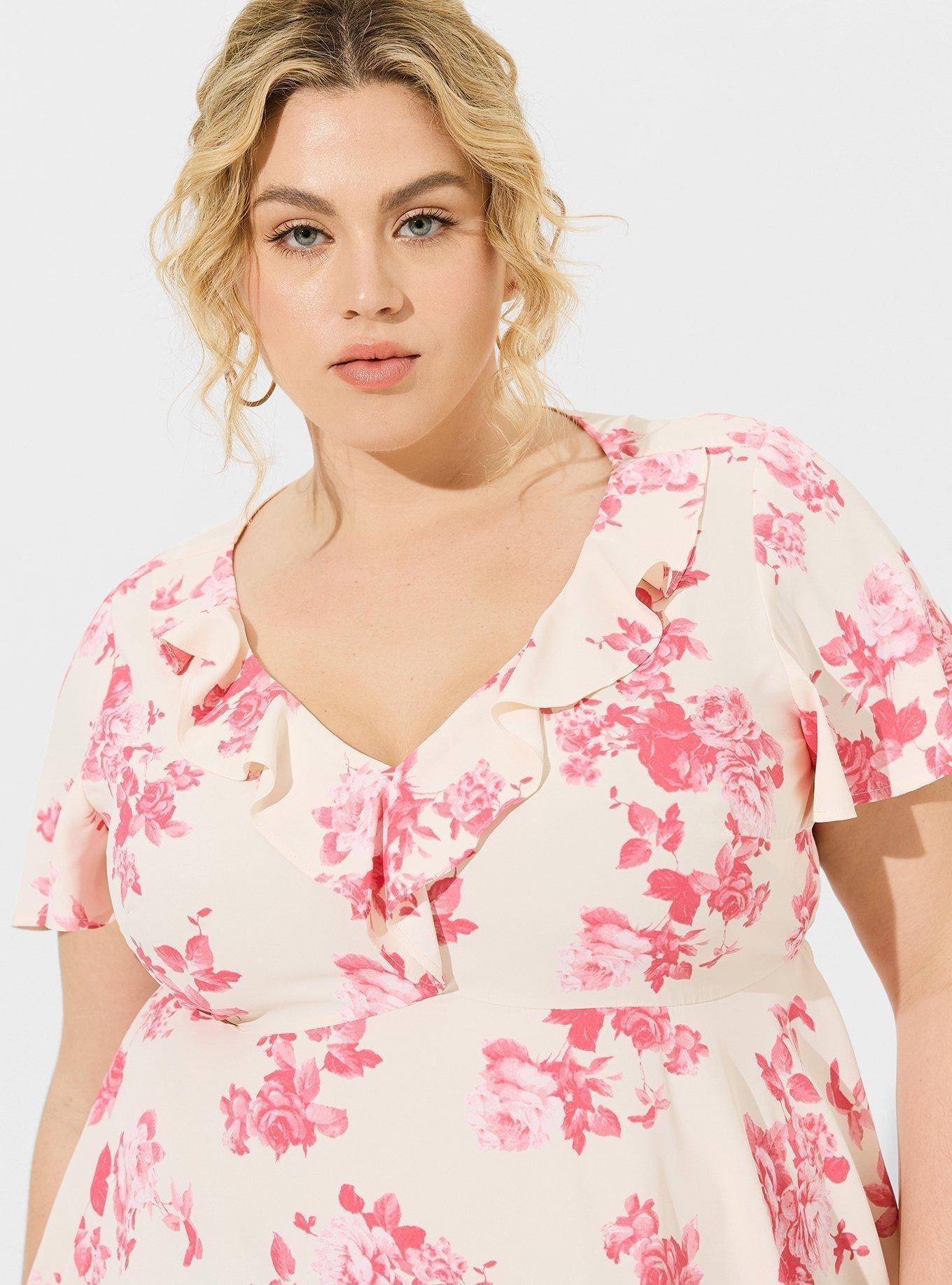 Georgette Flutter V-Neck Blouse, MONOCHROME ROSES FLORAL DEW, alternate