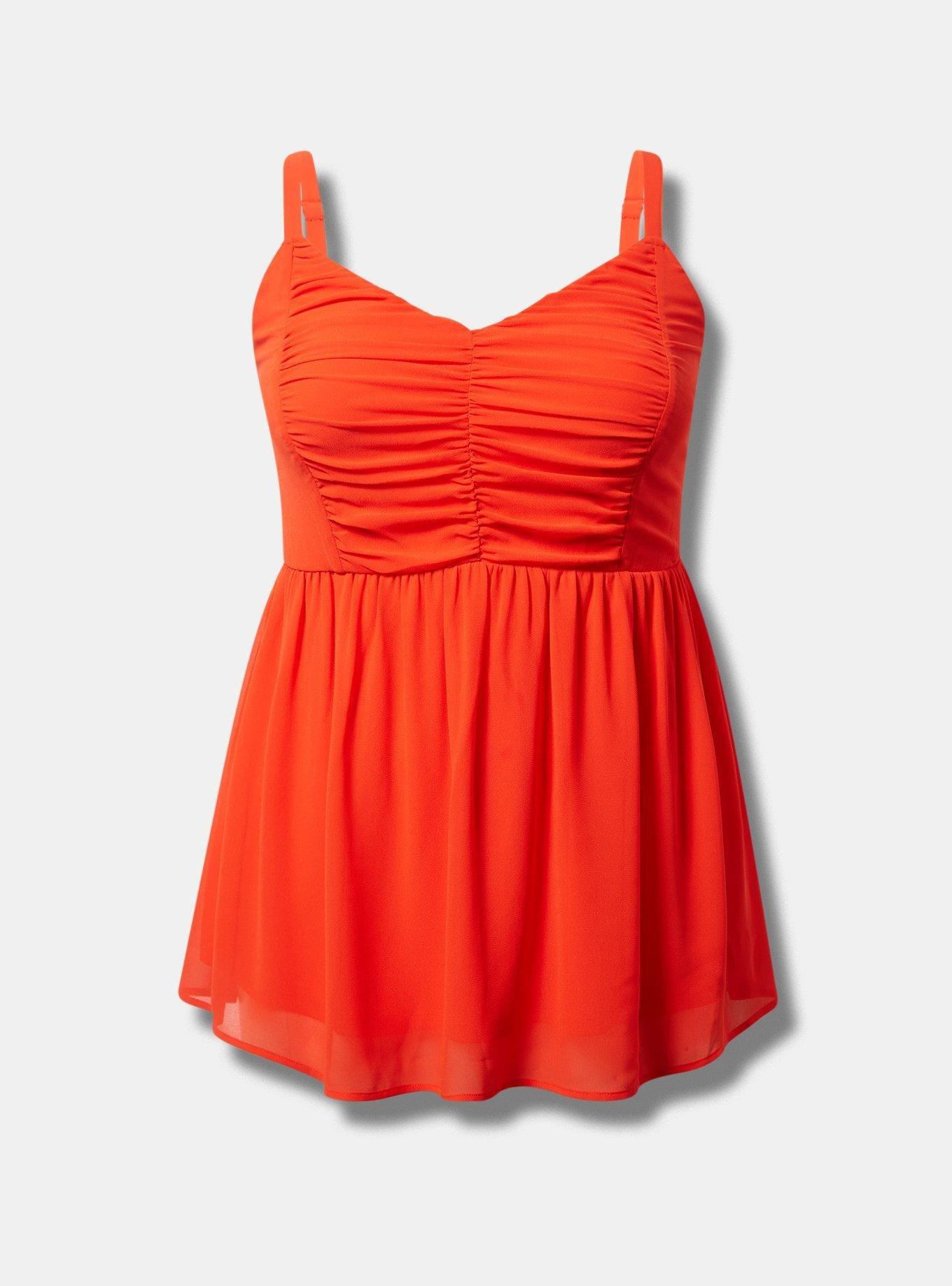 Babydoll Chiffon Shirred V-Neck Tank