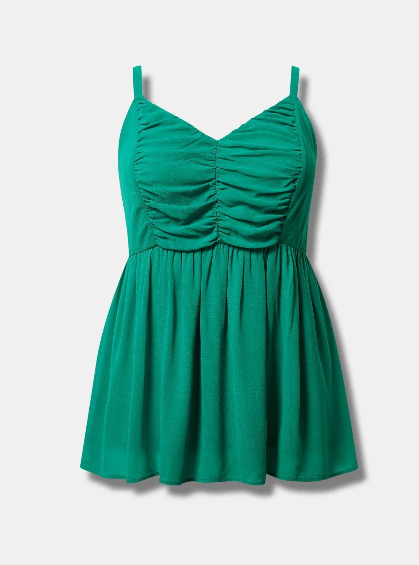 Babydoll Chiffon Shirred V-Neck Tank