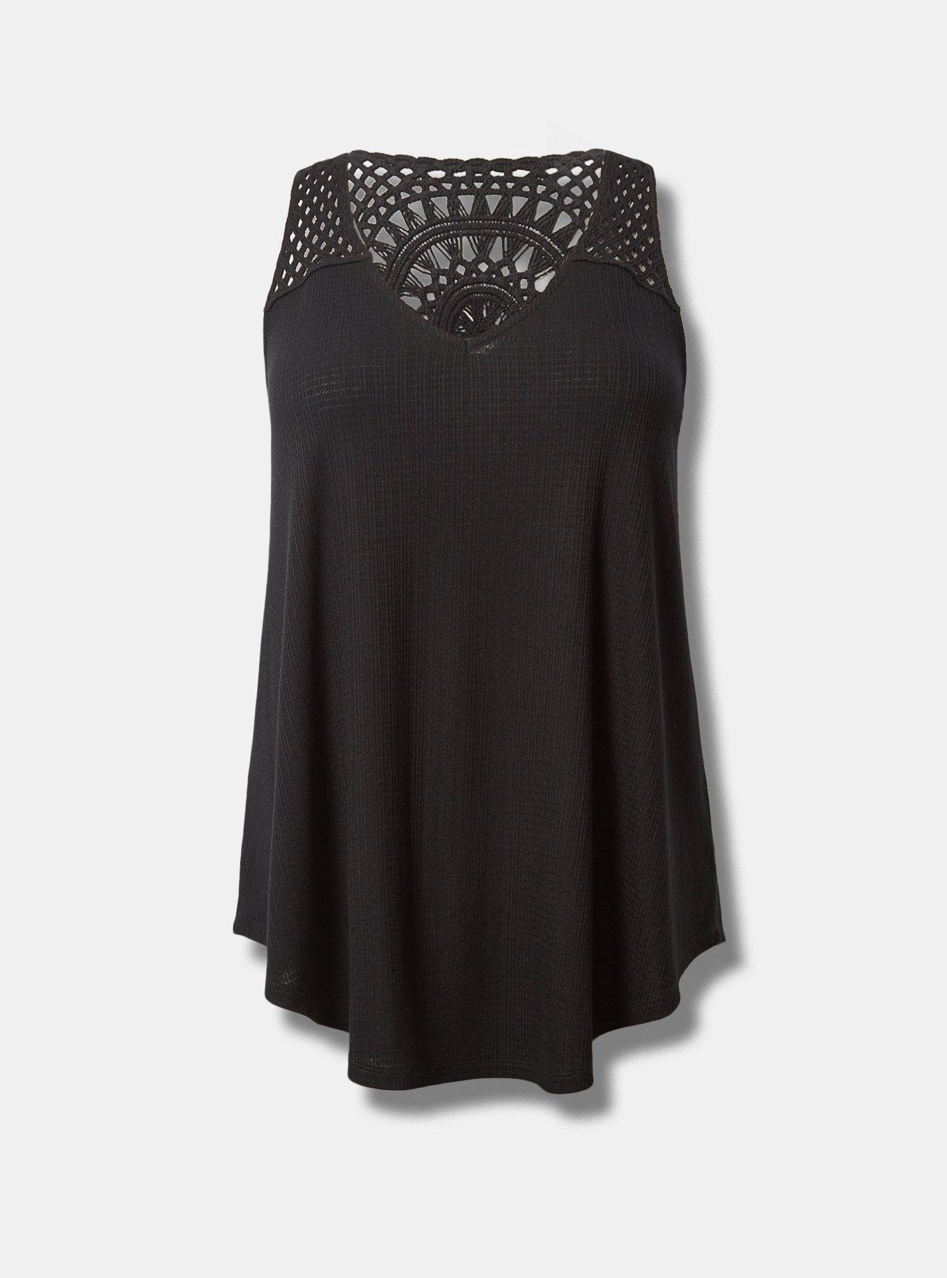 Plus Size - Textured Jersey V-Neck Crochet Swing Tank - Torrid