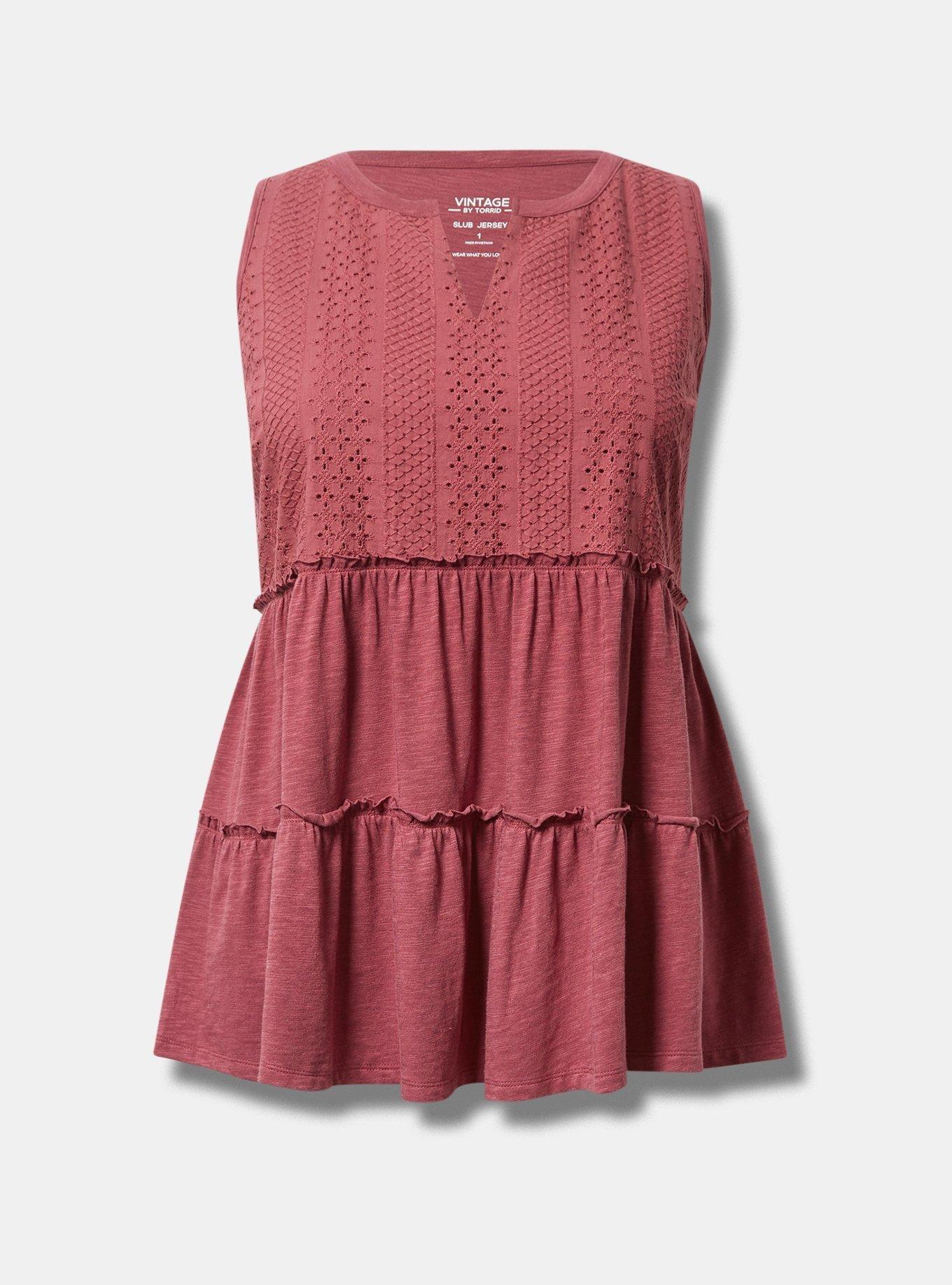 Vintage Slub Notch Neck Lace Babydoll