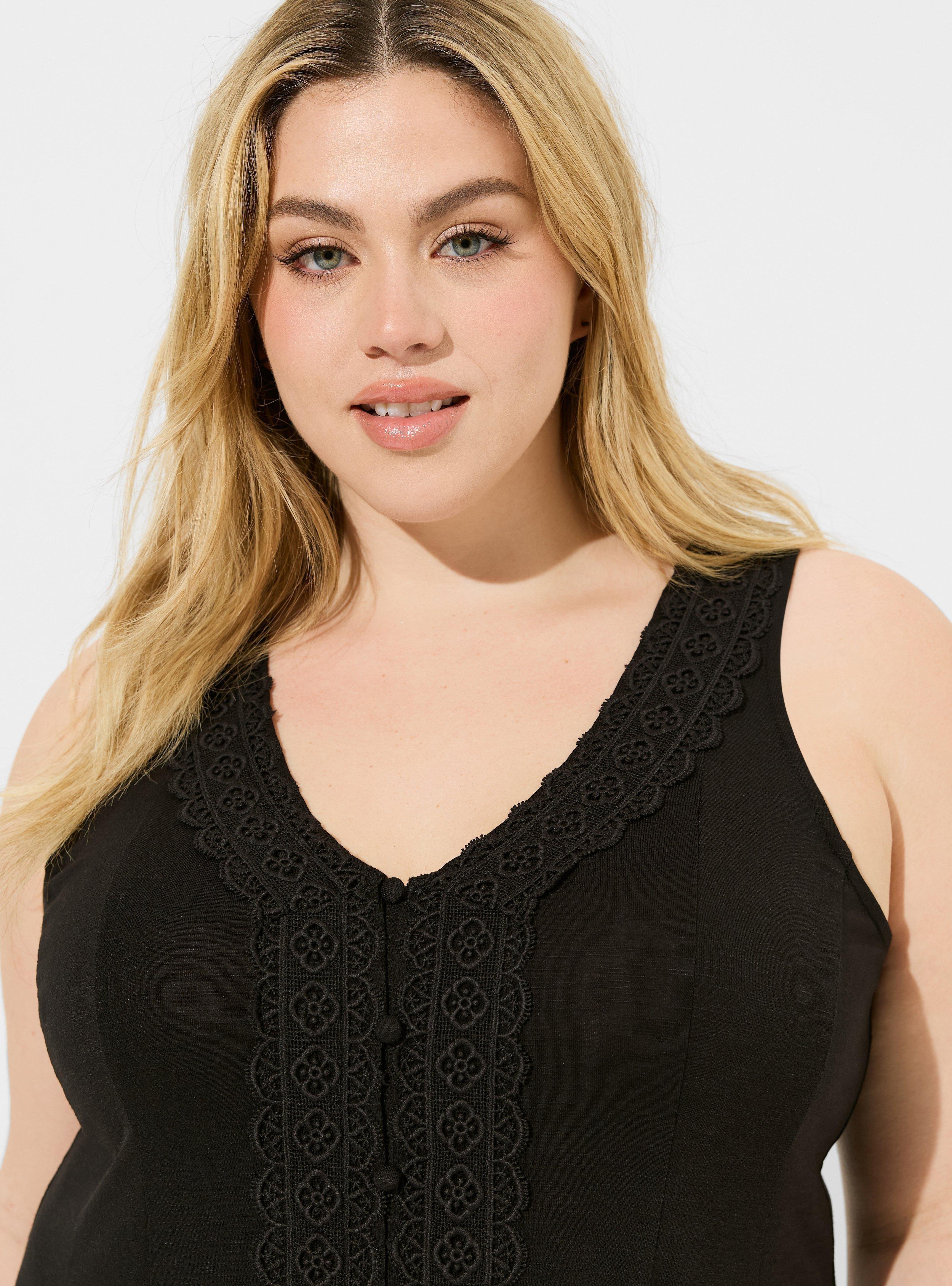 Super Soft Slub V-Neck Button Front Fit And Flare Top