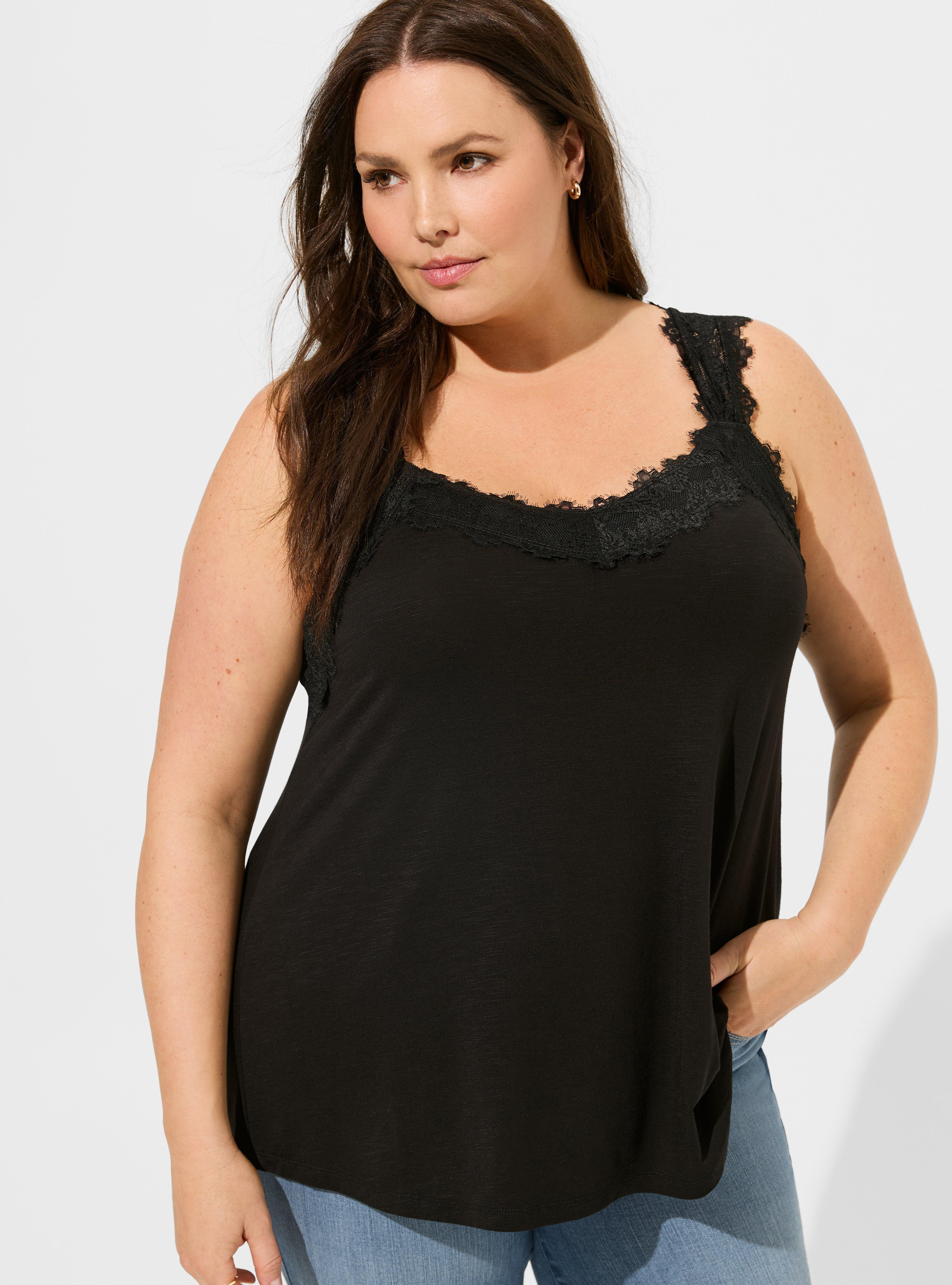 Super Soft Slub V-neck Lace Strap Tank