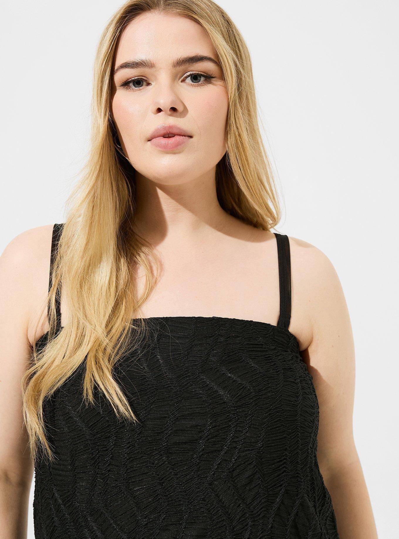 Sheer Texture Knit Tube Top, DEEP BLACK, alternate