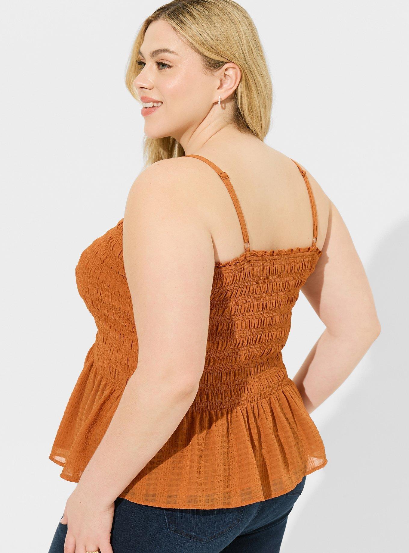 Peplum Chiffon Smocked Top, AMBER BROWN, alternate