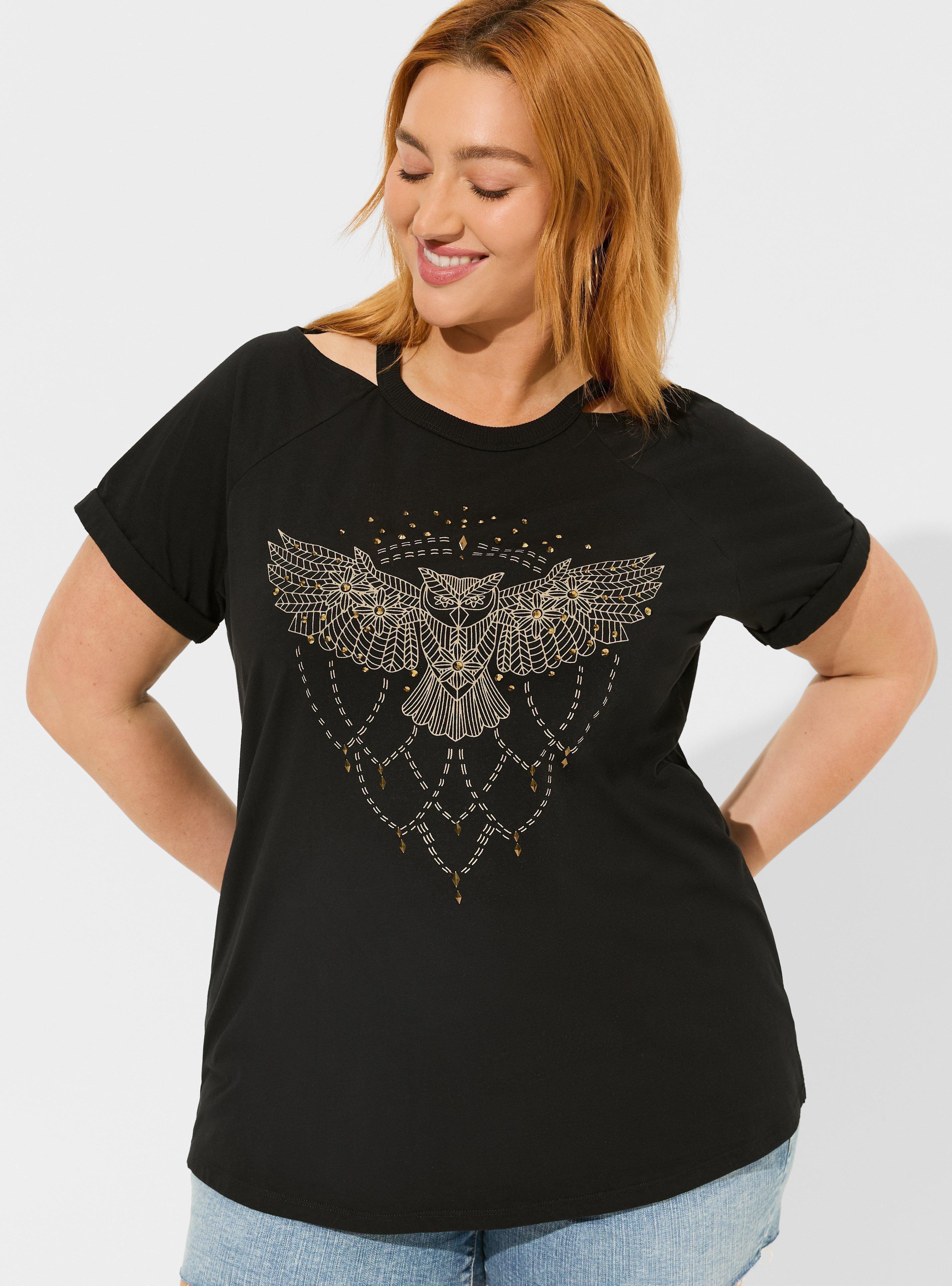 Owl Classic Fit Heritage Jersey Cold Shoulder Stud Tee