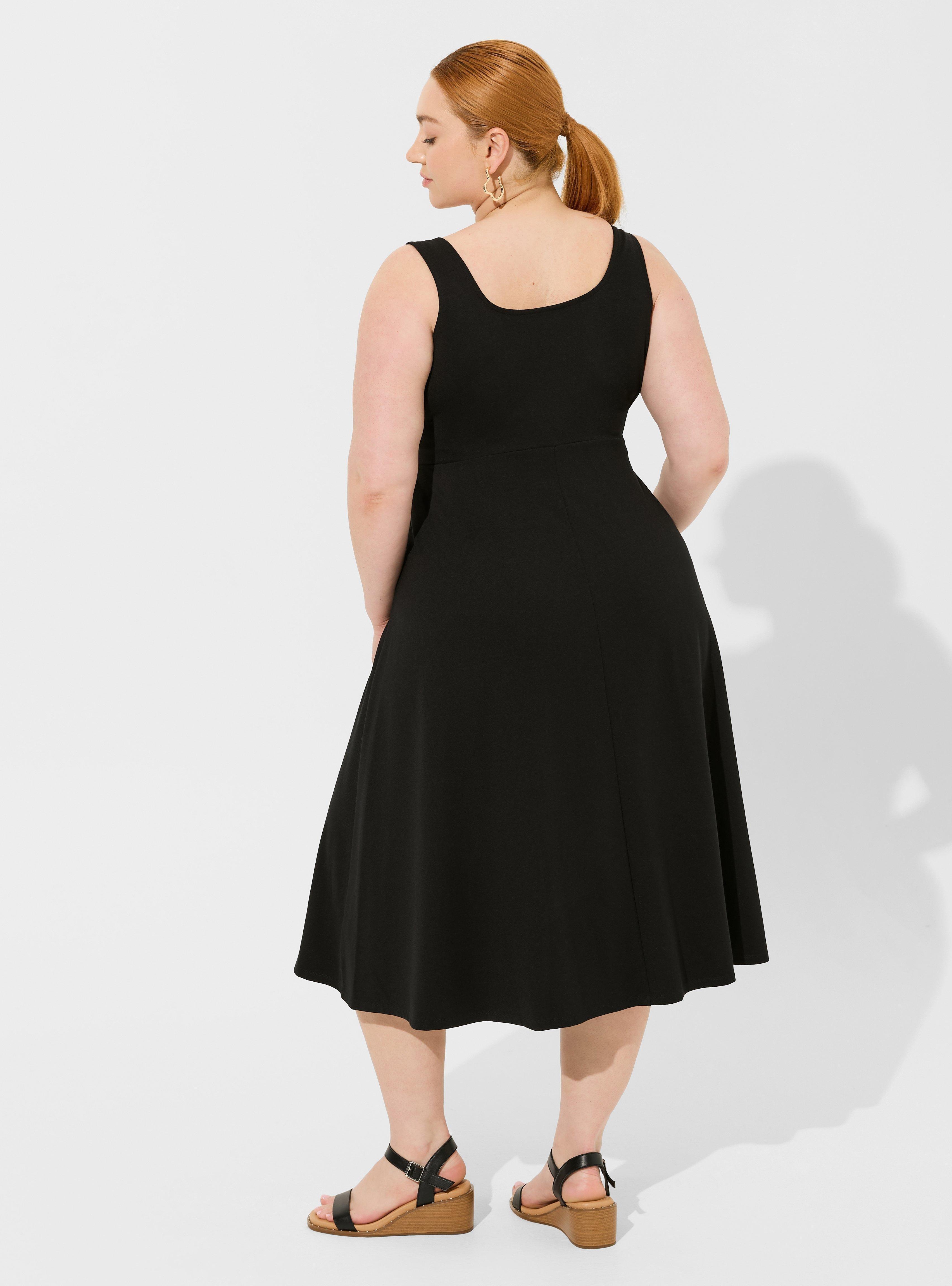 Midi Lightweight Ponte Square Neck A-Line Dress