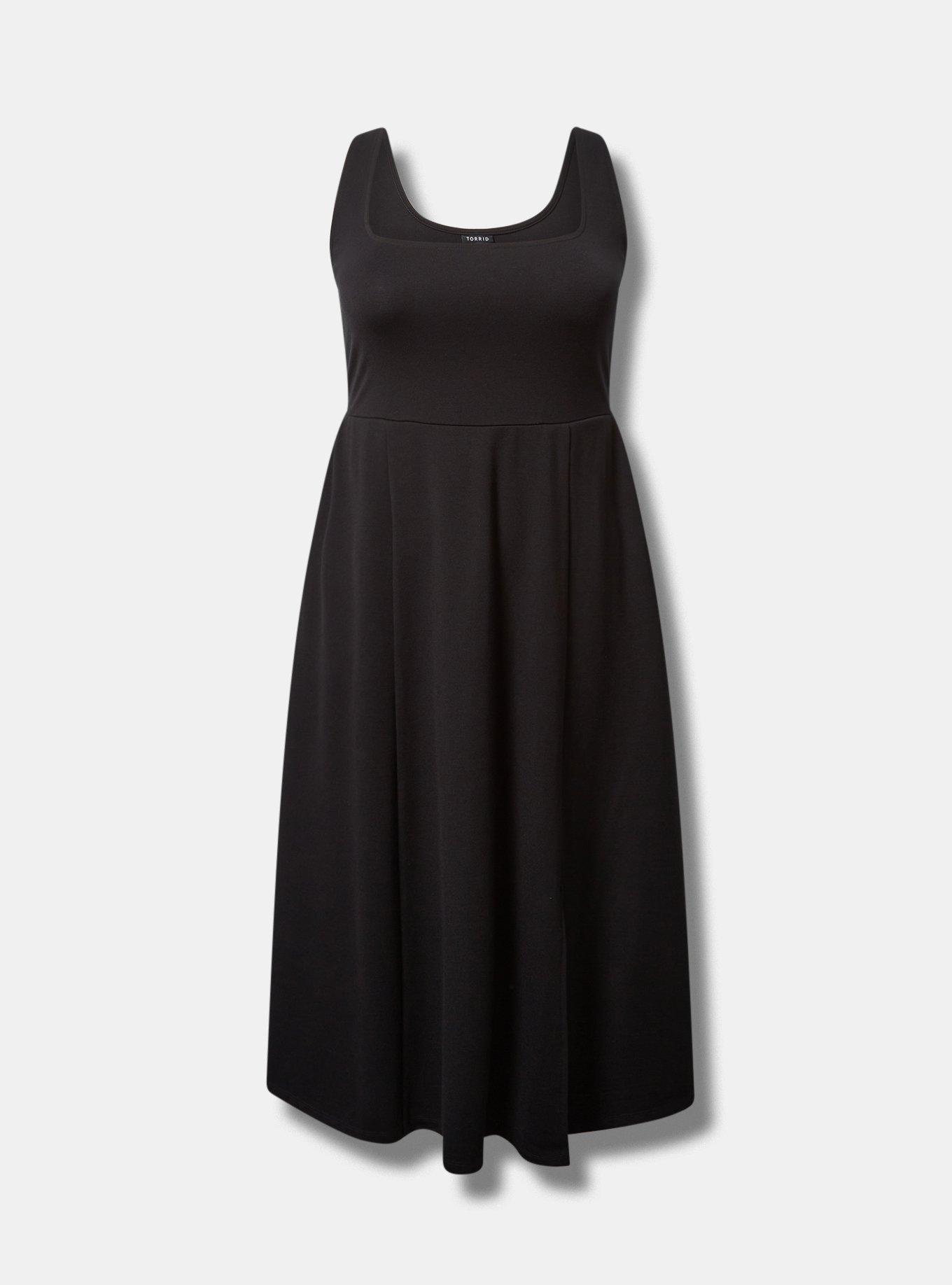 Midi Lightweight Ponte Square Neck A-Line Dress