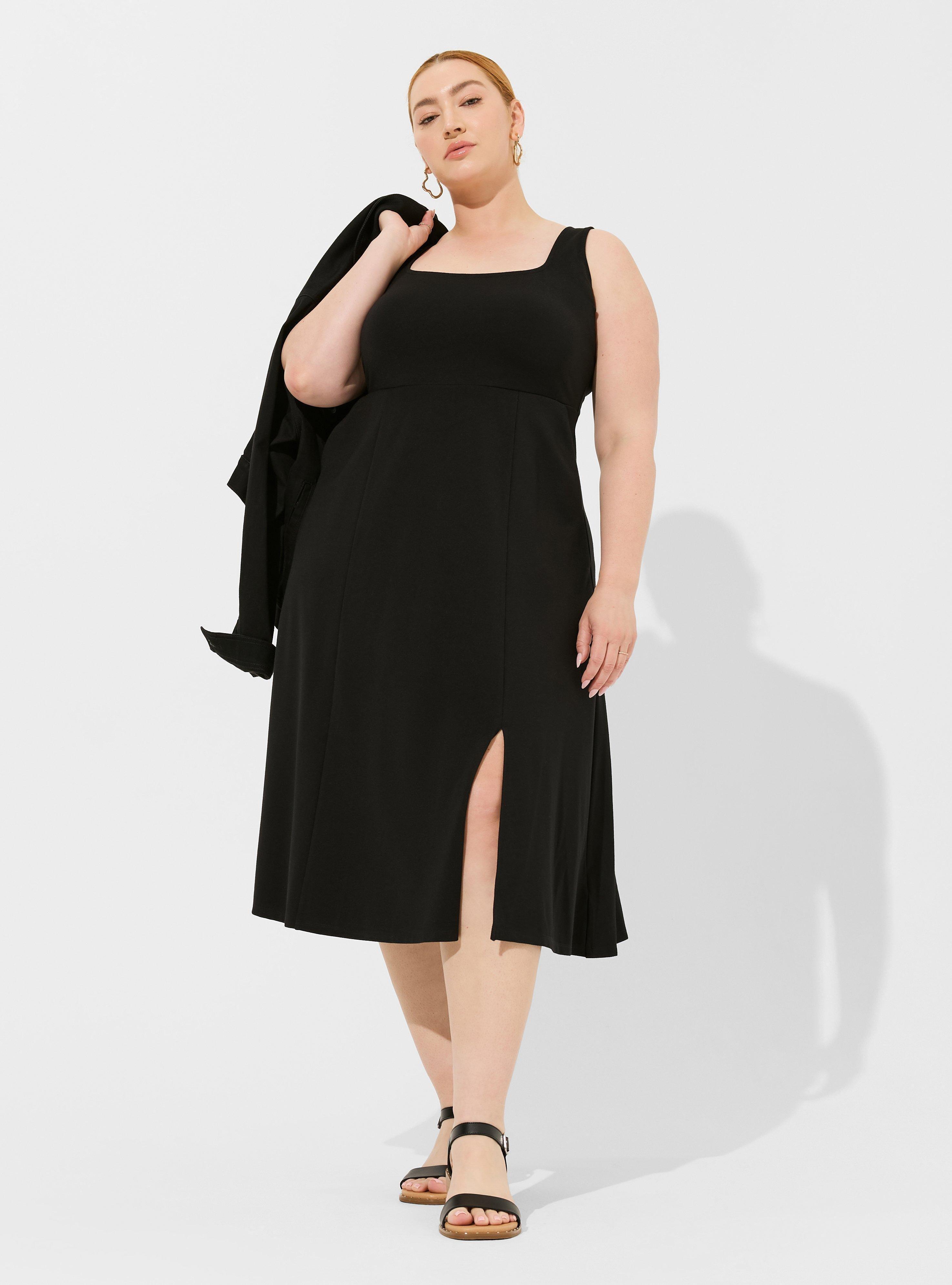 Midi Lightweight Ponte Square Neck A-Line Dress