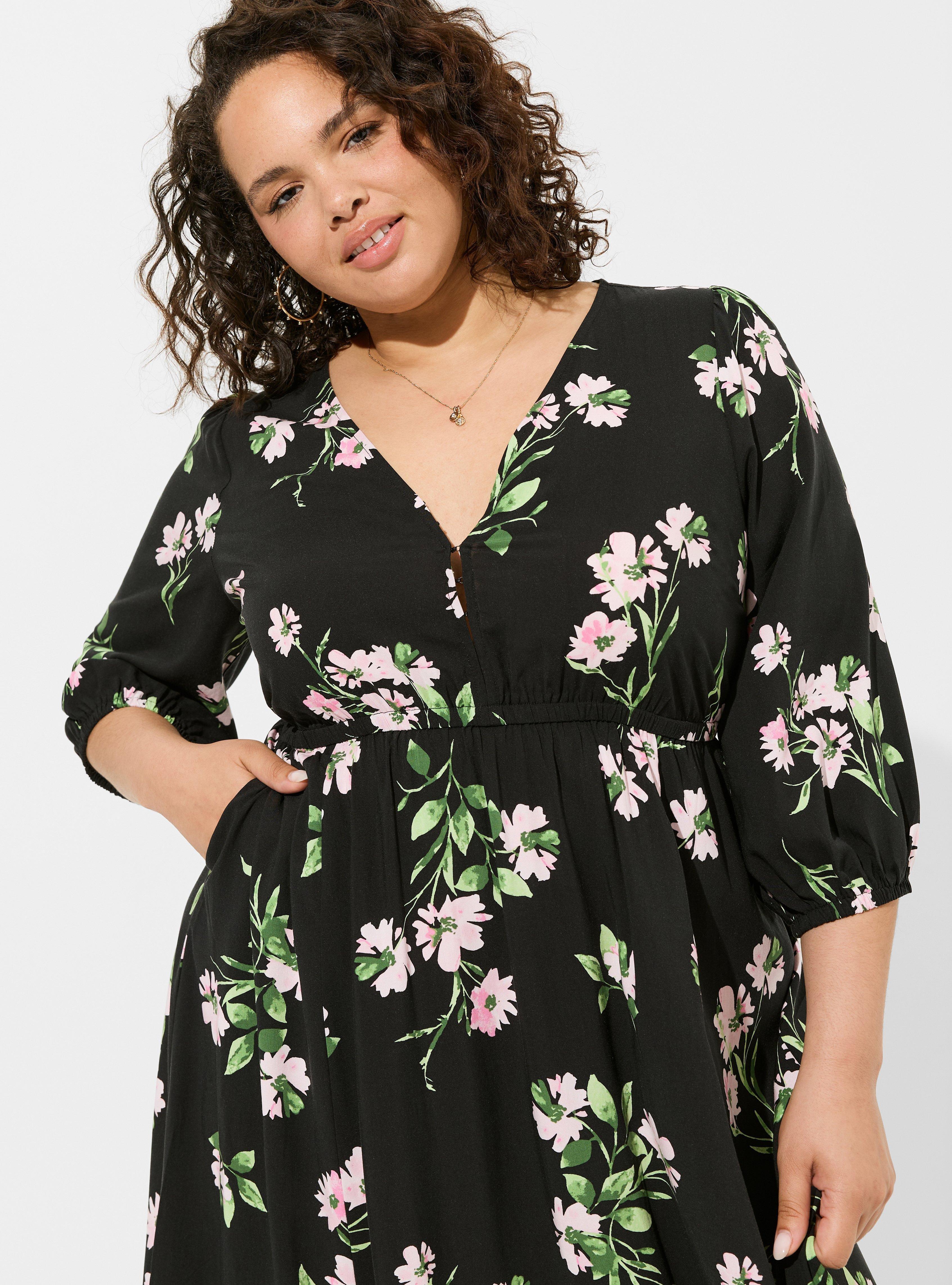 Torrid Black Floral Tiered Challis Maxi store Dress