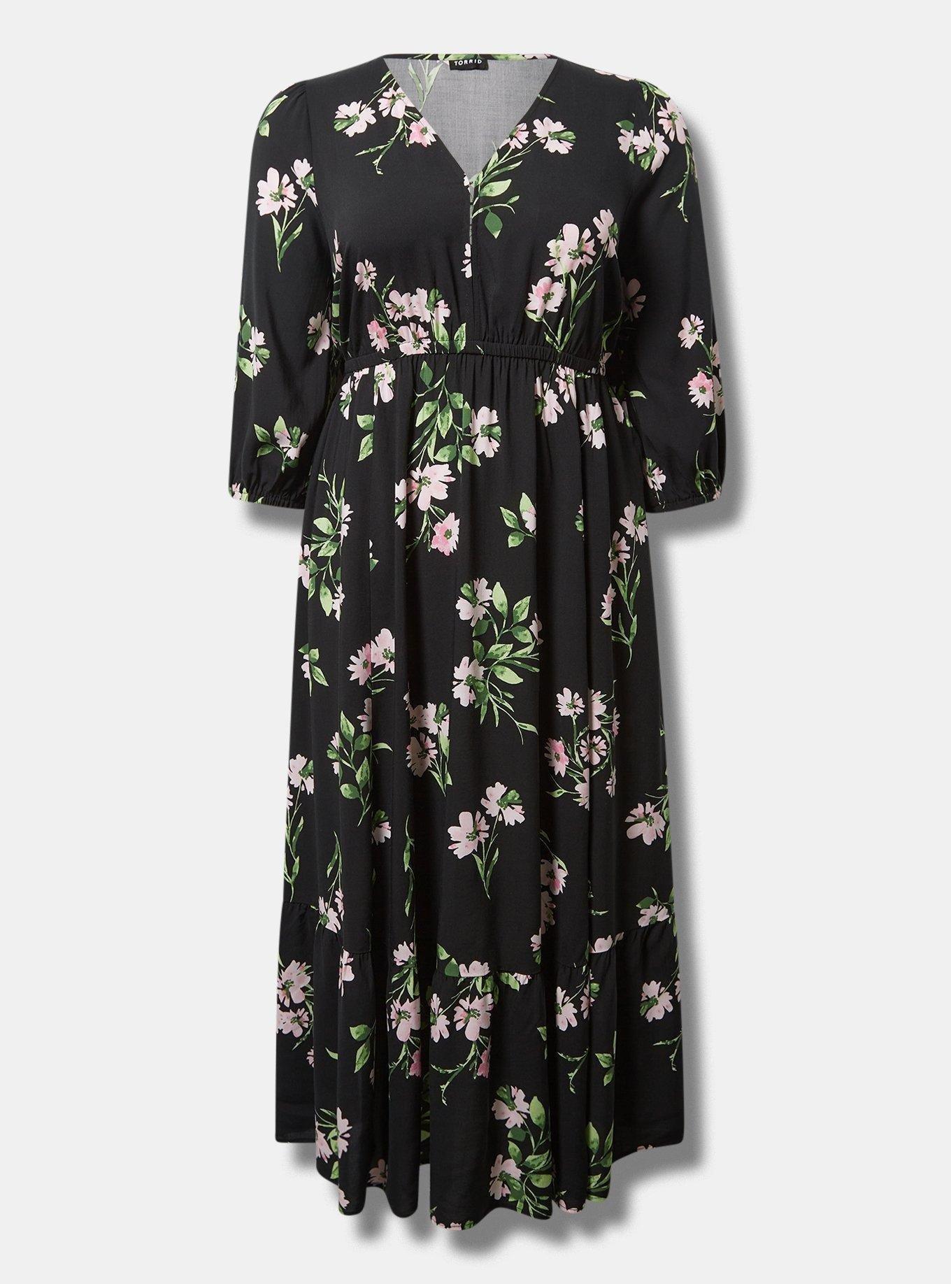 Torrid Black Floral Tiered Challis Maxi 2024 Dress