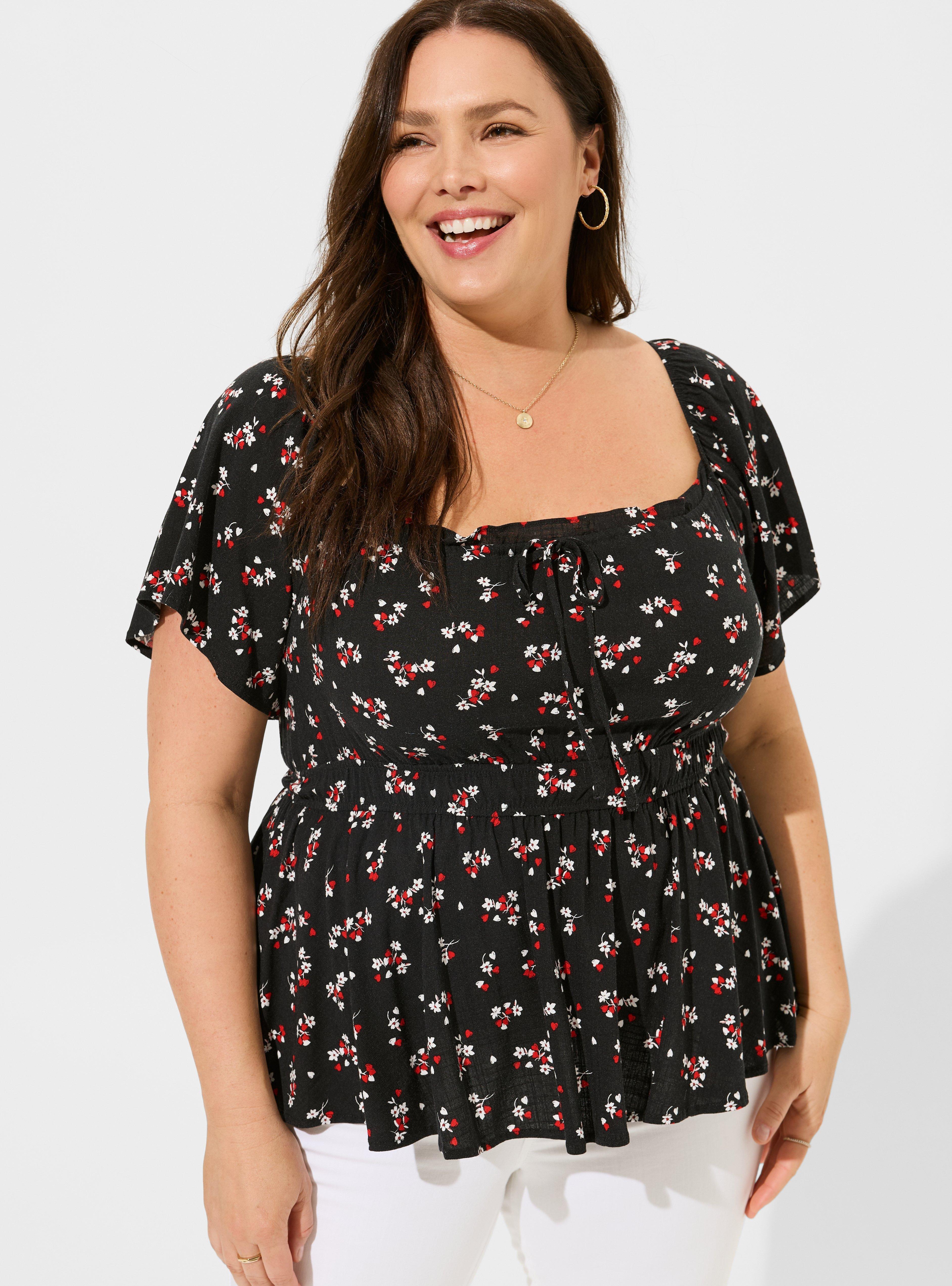 Plus Size - Rayon Slub Flutter Sleeve Shirred Bodice Blouse - Torrid