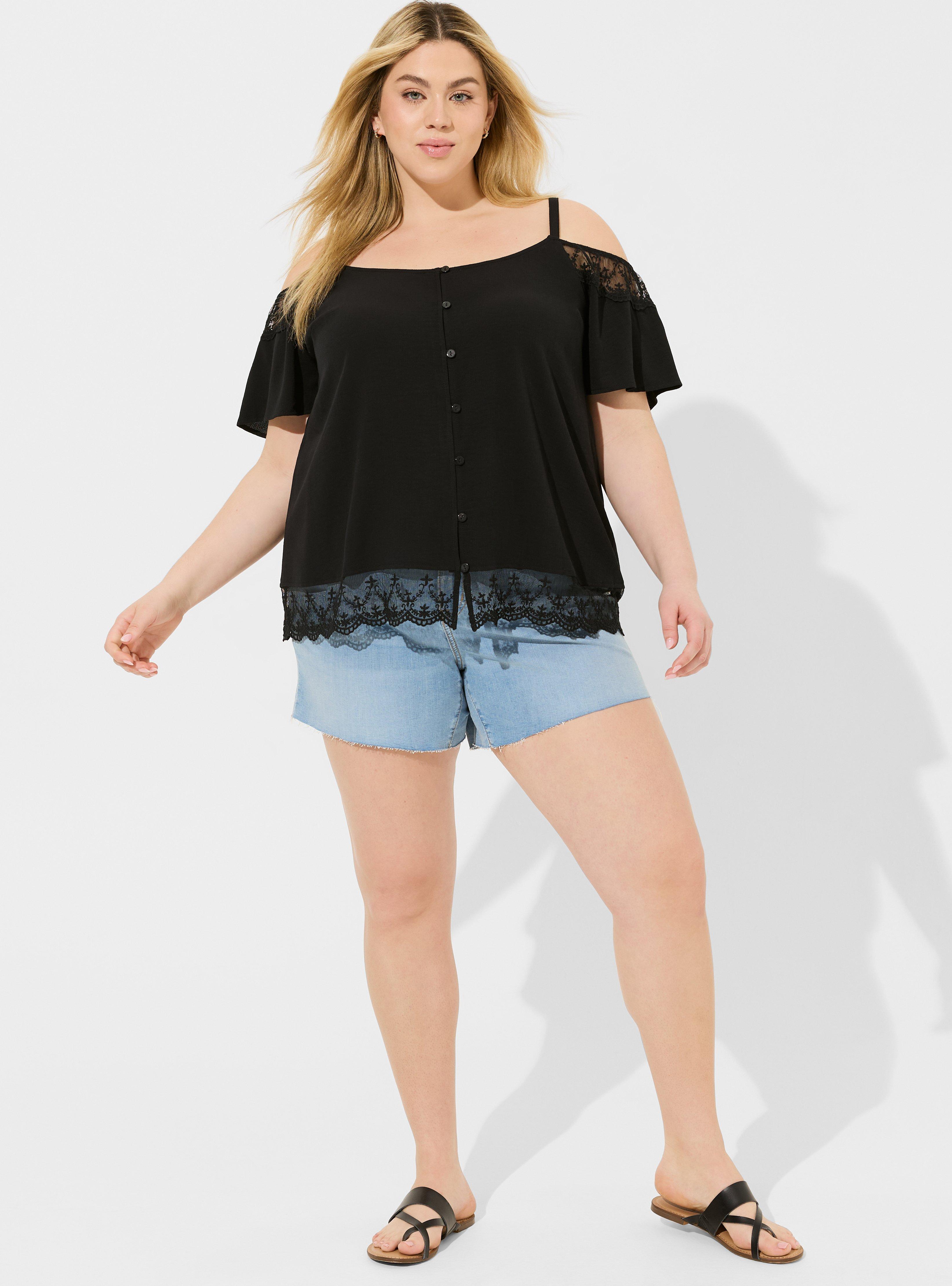 Gauze Cold Shoulder Lace Trim Top