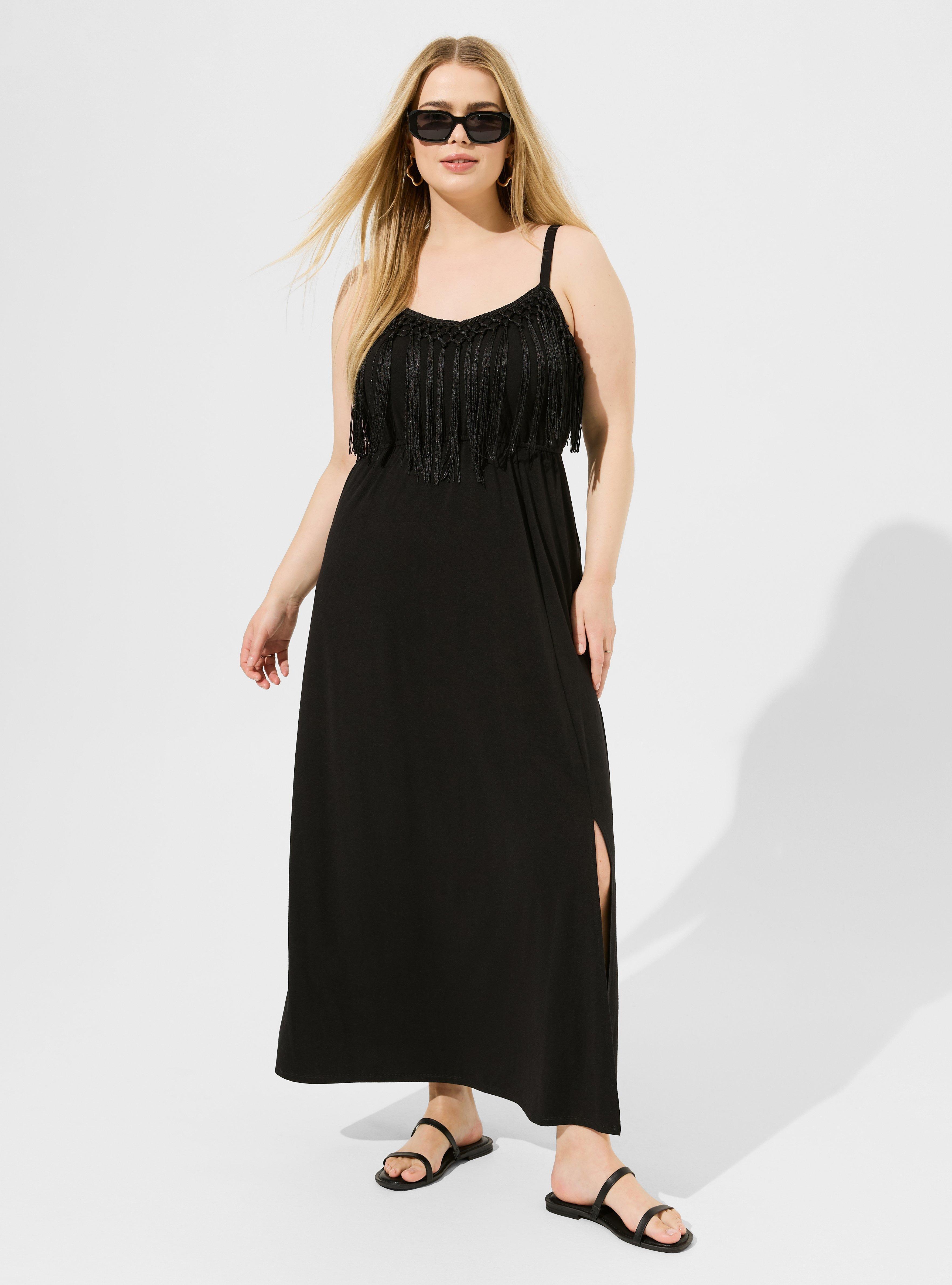 Maxi Jersey Fringe Bodice Slit Dress