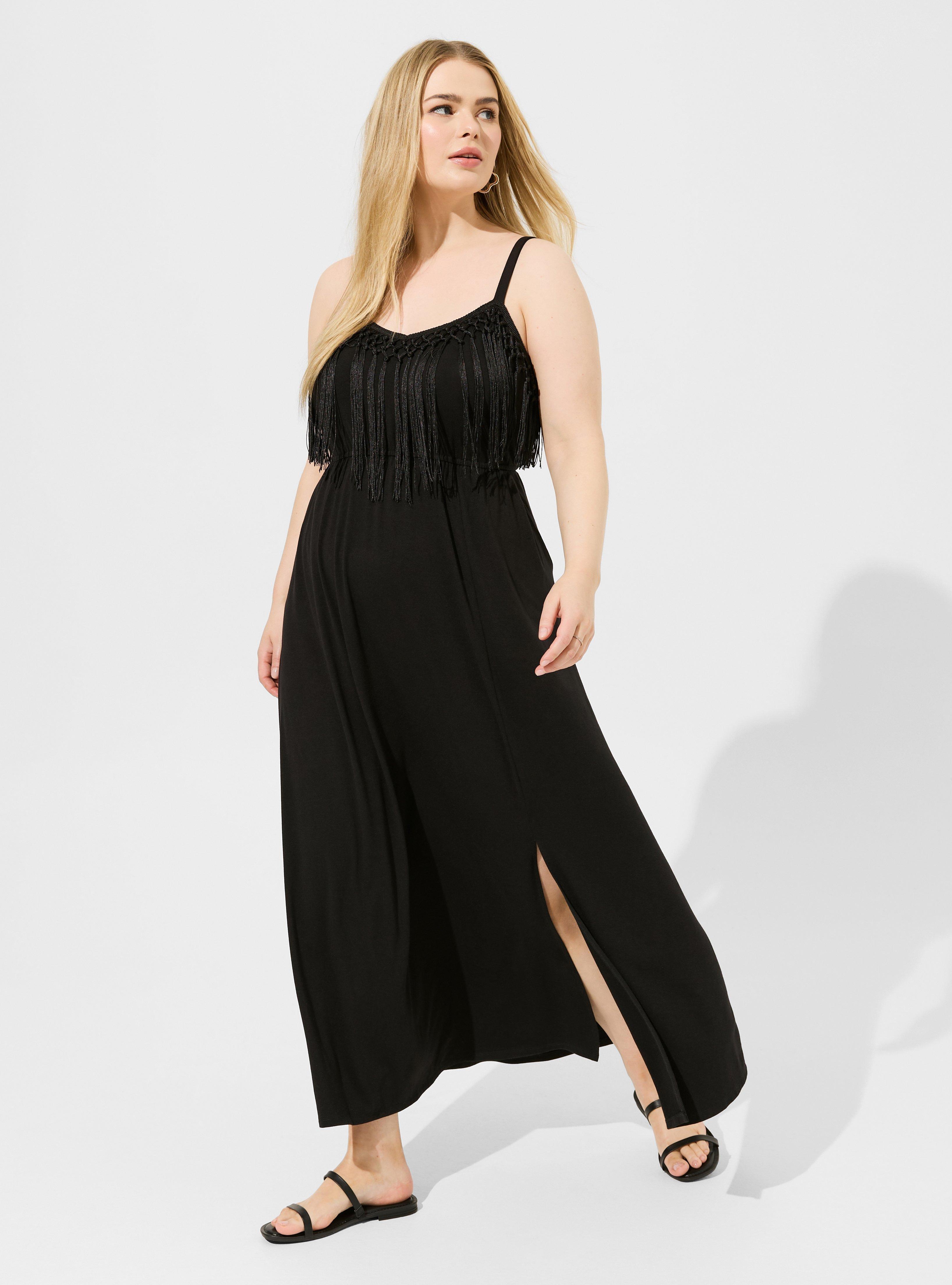 Maxi Jersey Fringe Bodice Slit Dress