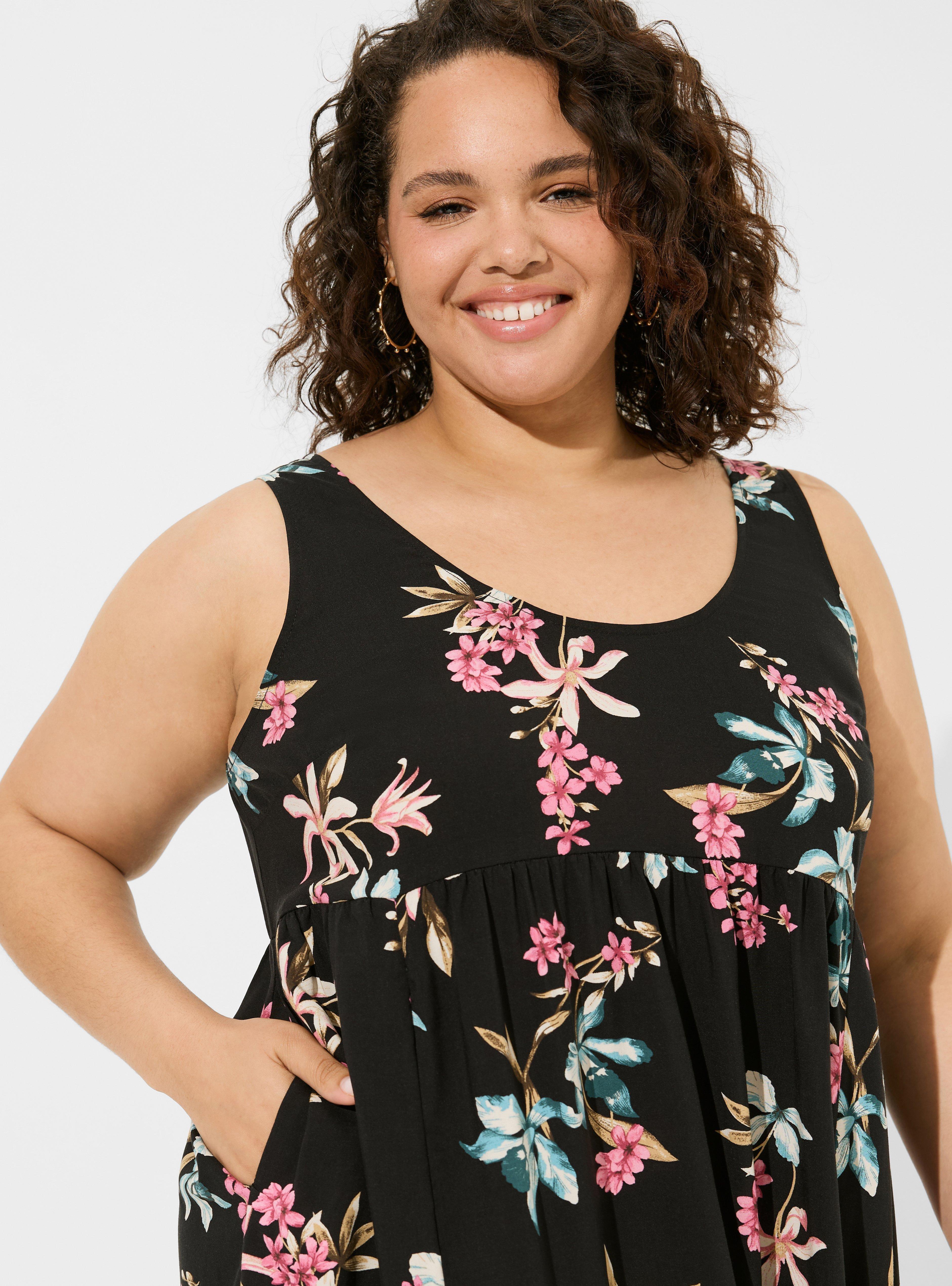 Mini Challis Tiered Tank Dress, ORCHID GARDENS FLORAL DEEP BLACK, alternate