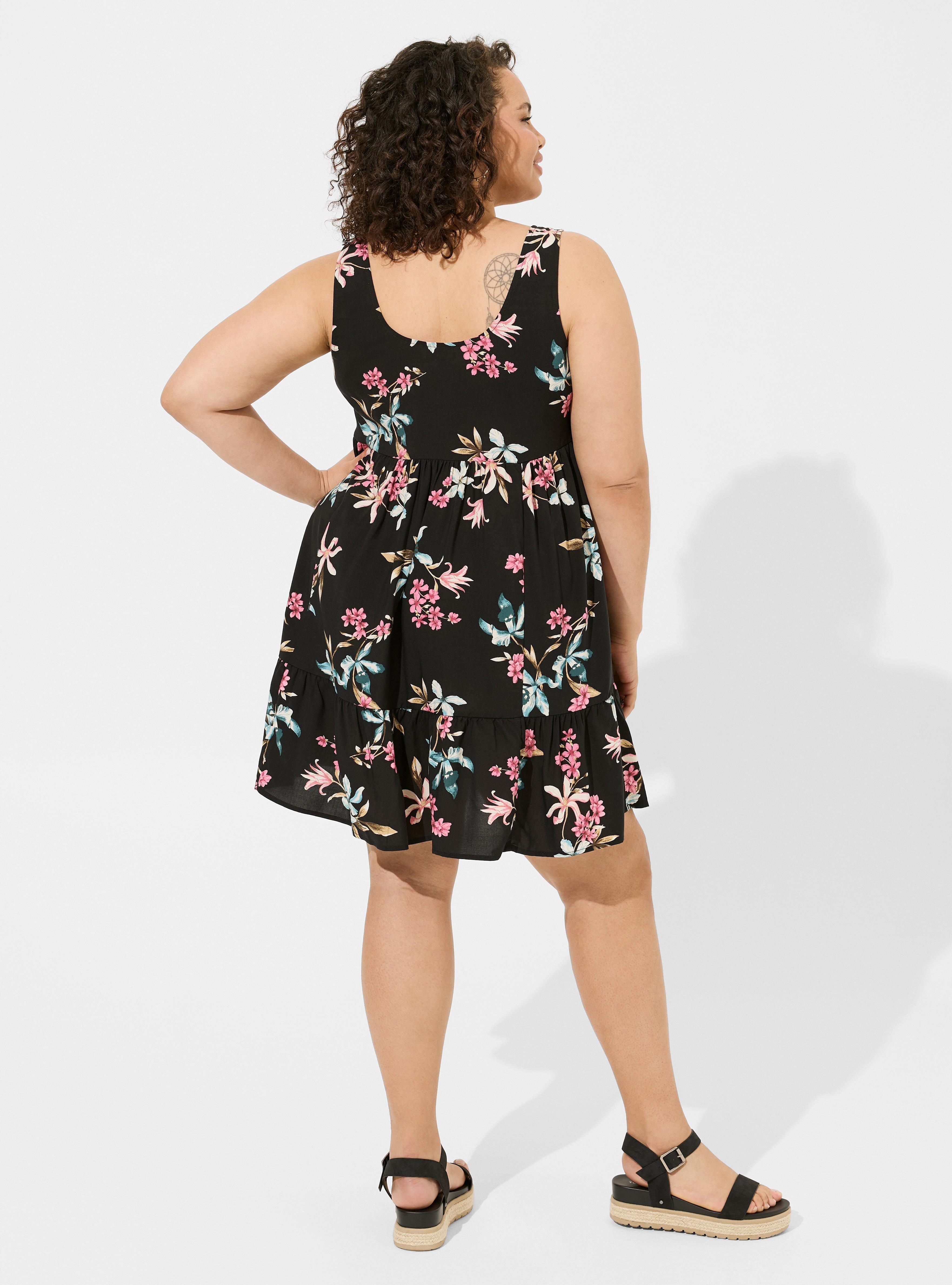 Mini Challis Tiered Tank Dress, ORCHID GARDENS FLORAL DEEP BLACK, alternate