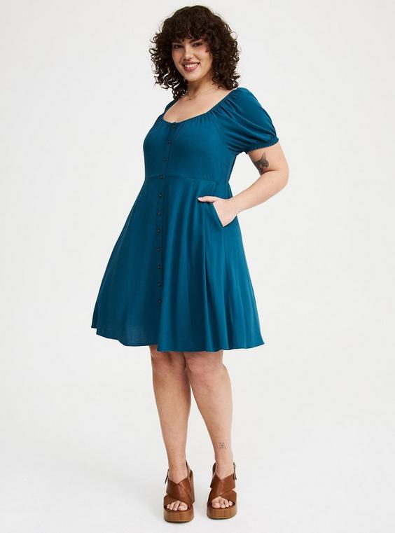 Plus Size - Button Front Skater Mini Dress - Torrid Plus Size - Button Front Skater Mini Dress - Torrid