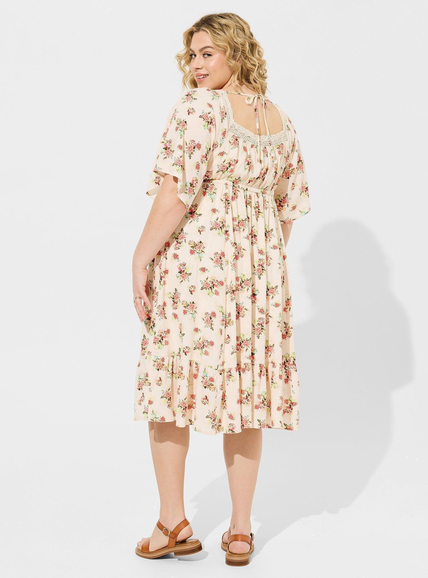 peasant sleeve midi dress DEUUZHENQI Women's V Neck 3/4 Sleeve Midi Dress Boho Lace Trim Washed Tunic Dress Vintage Loose Fit Peasant Dress, 2026 New Limited Time Offer, Size: