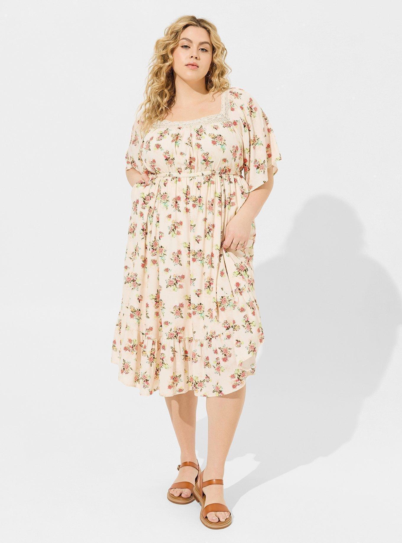 Midi Length Washable Gauze Peasant Dress