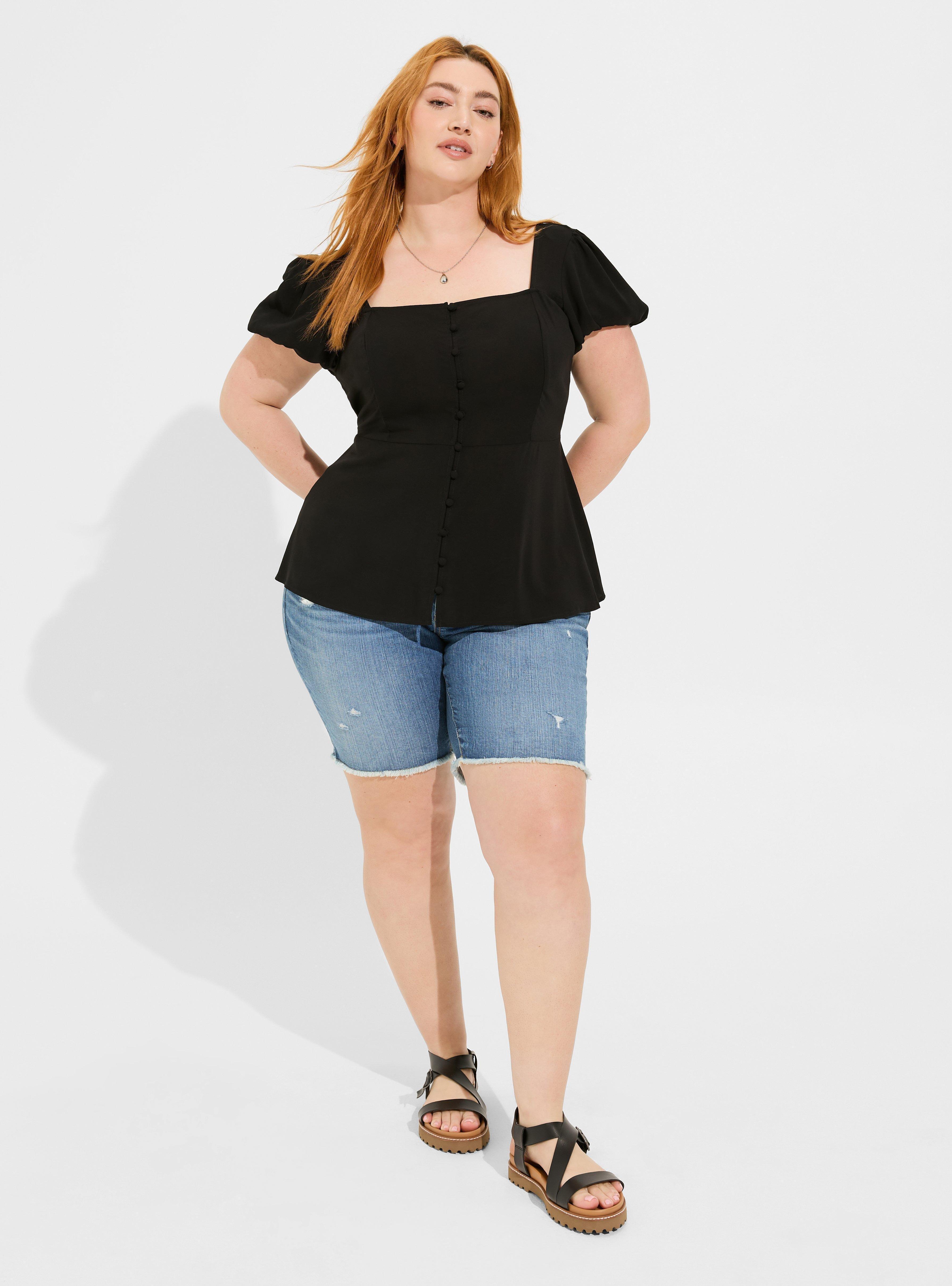 Peplum Challis Puff Short Sleeve Top