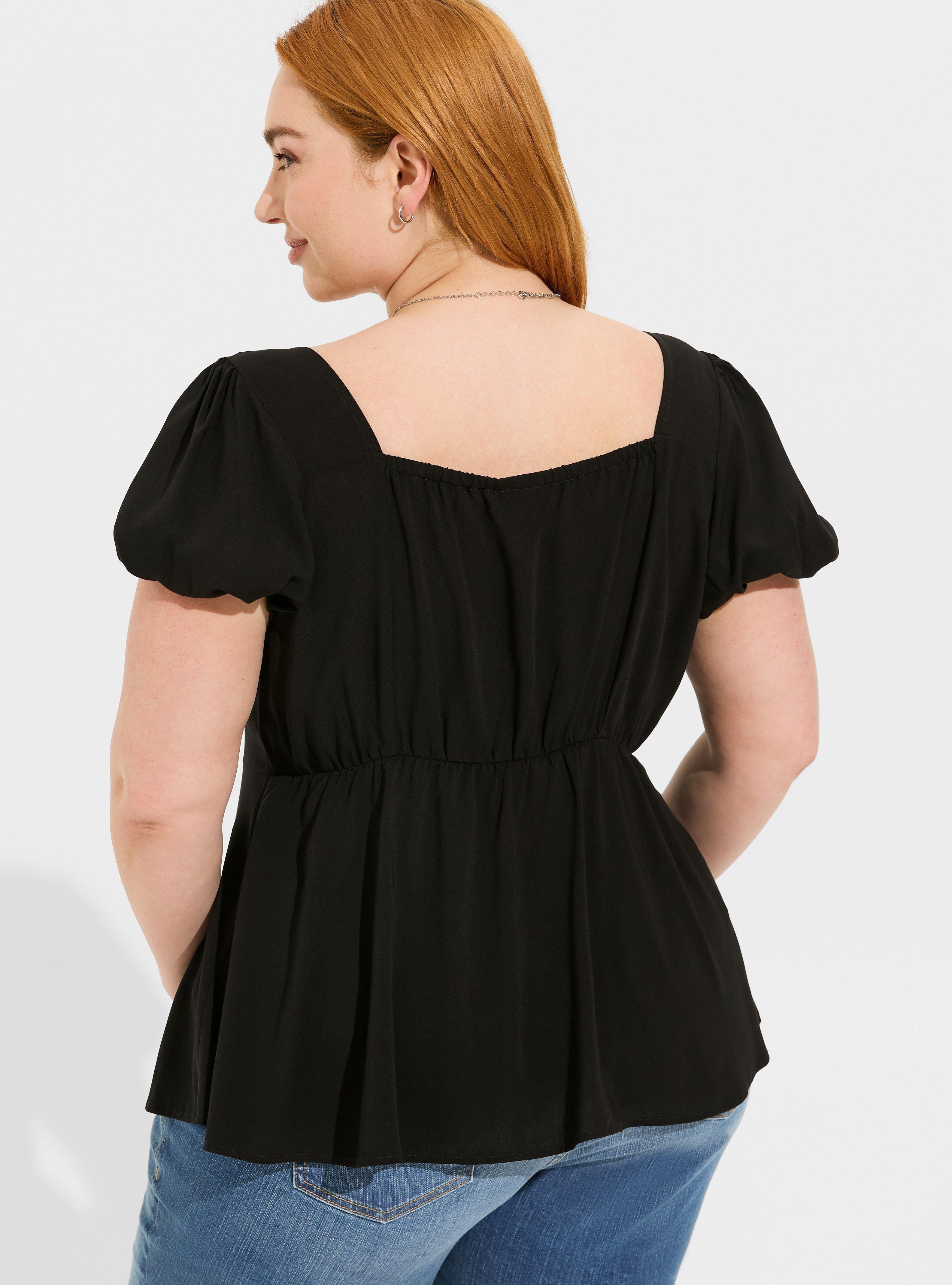 Peplum Challis Puff Short Sleeve Top