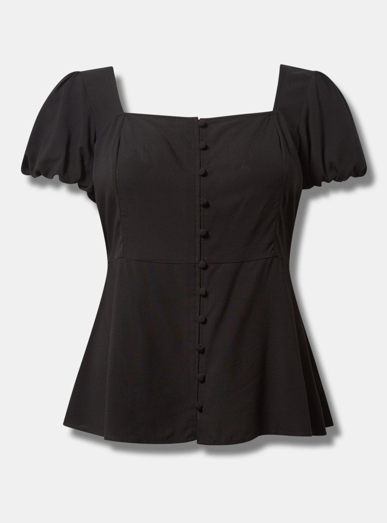 Peplum Challis Puff Short Sleeve Top