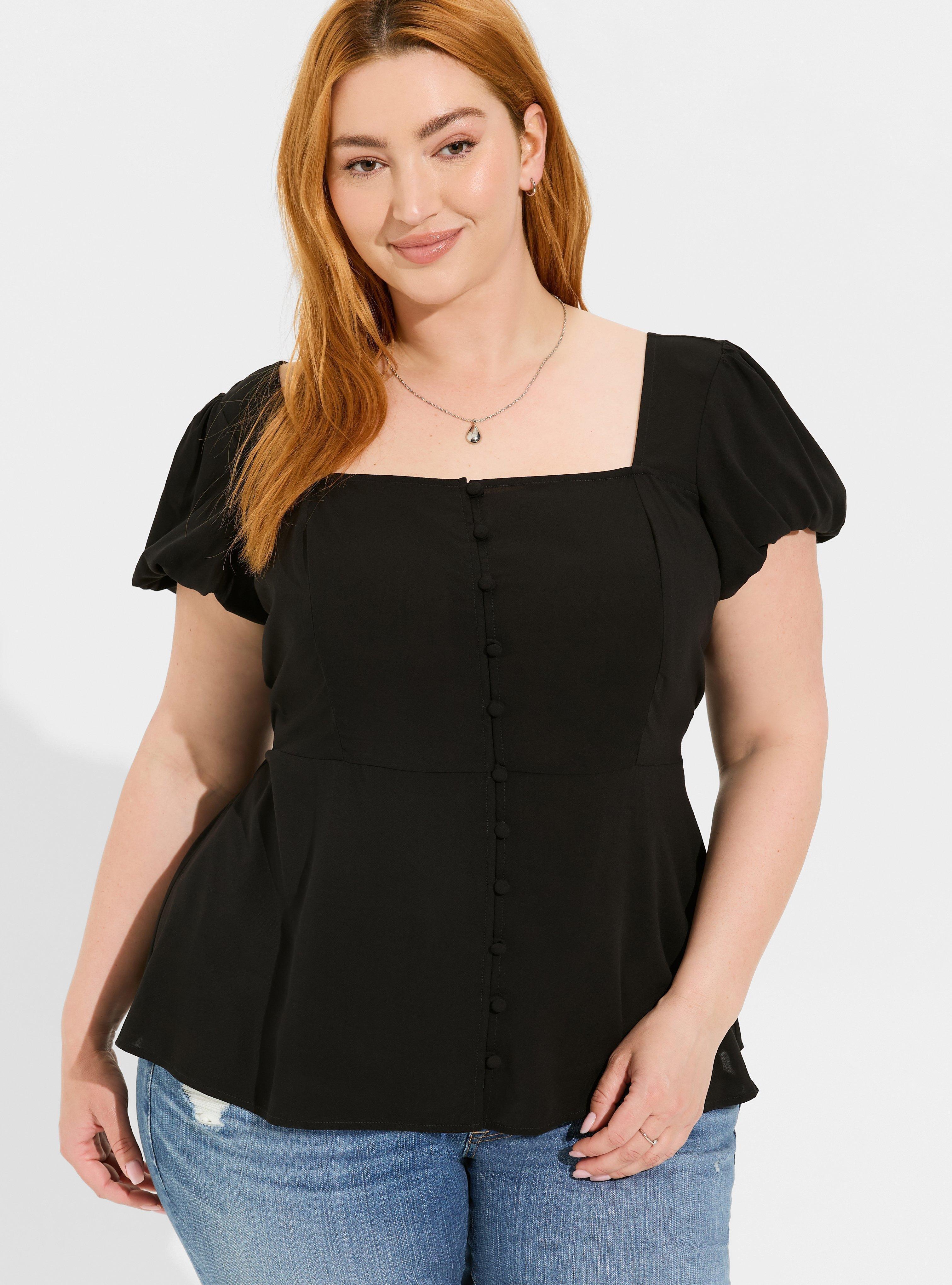 Peplum Challis Puff Short Sleeve Top