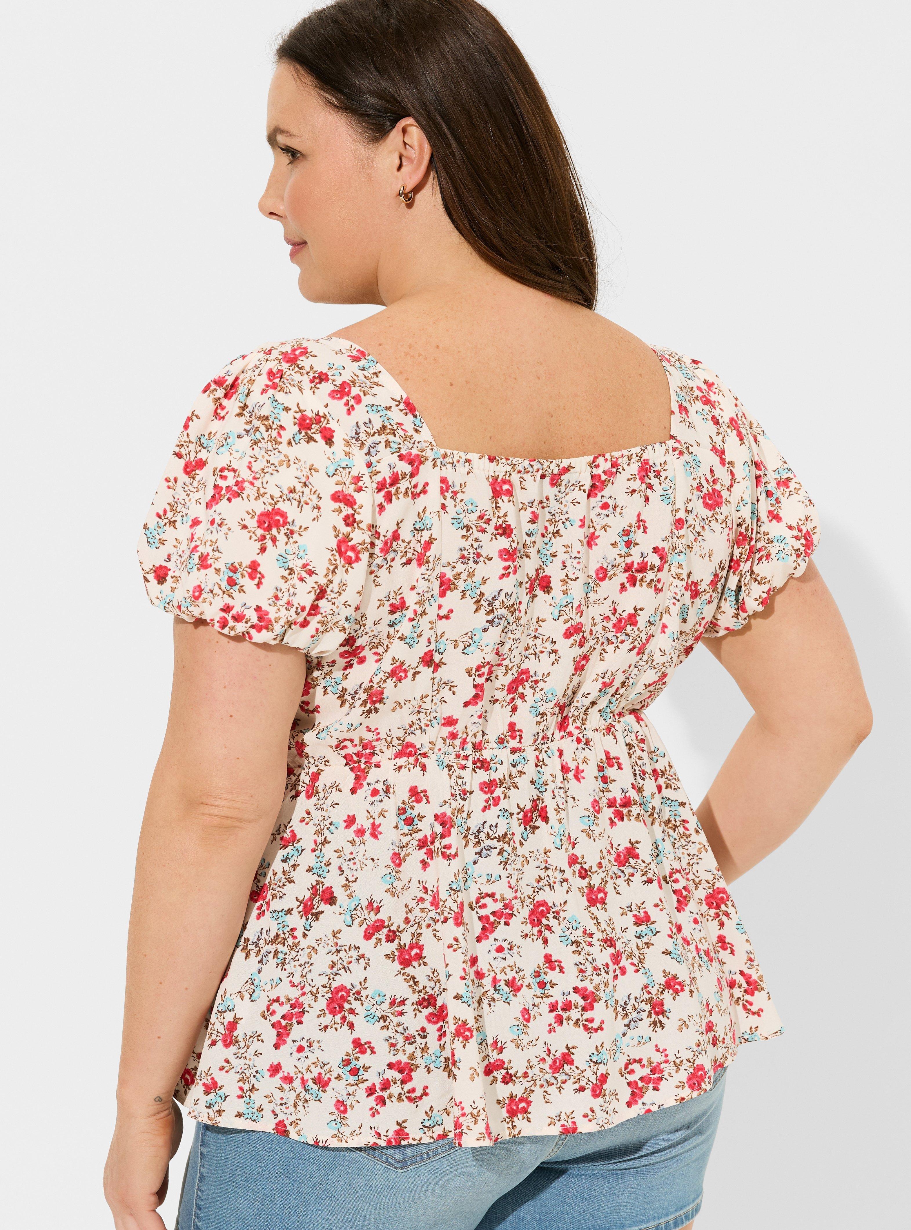 Peplum Challis Puff Short Sleeve Top