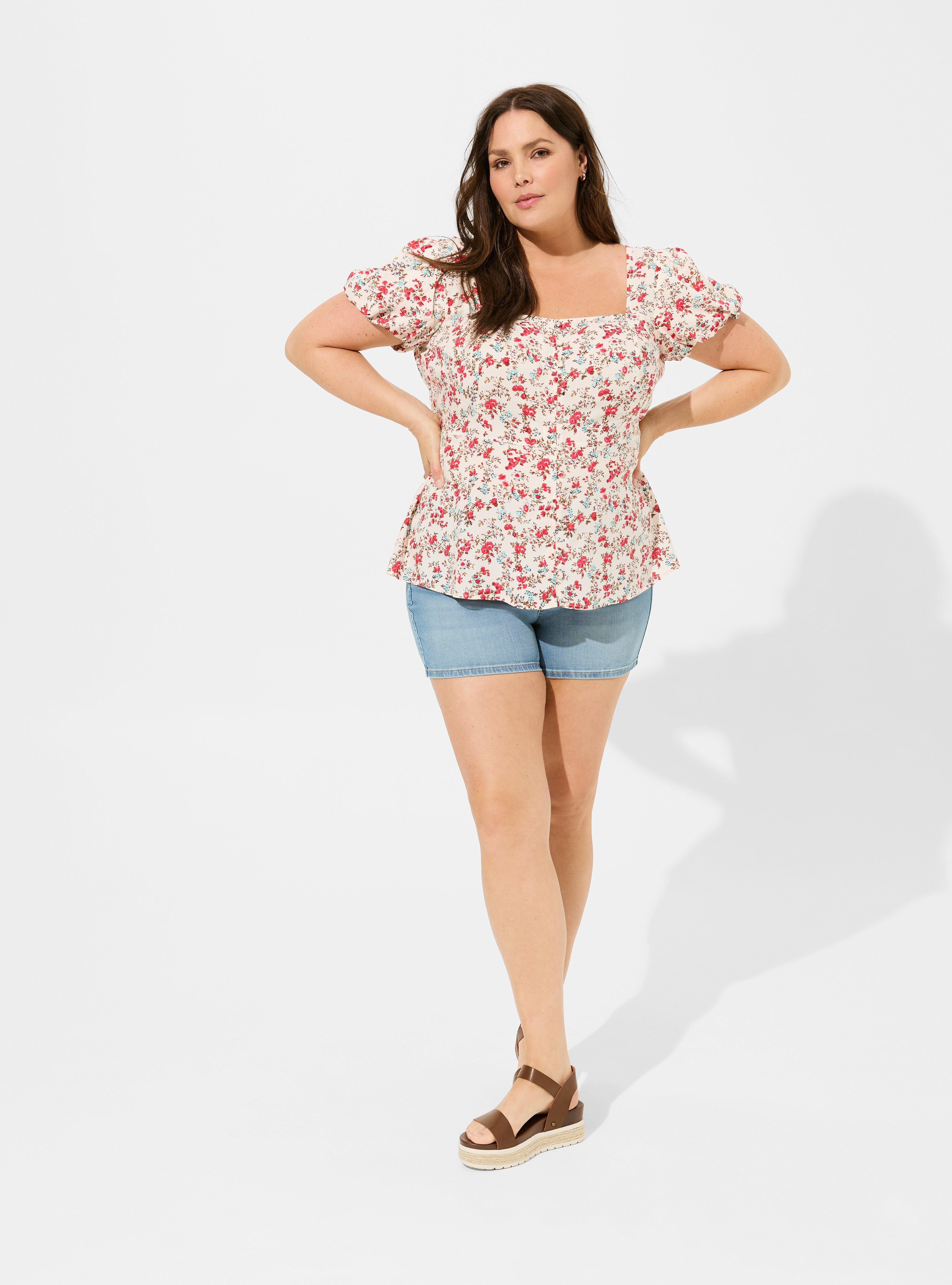 Peplum Challis Puff Short Sleeve Top