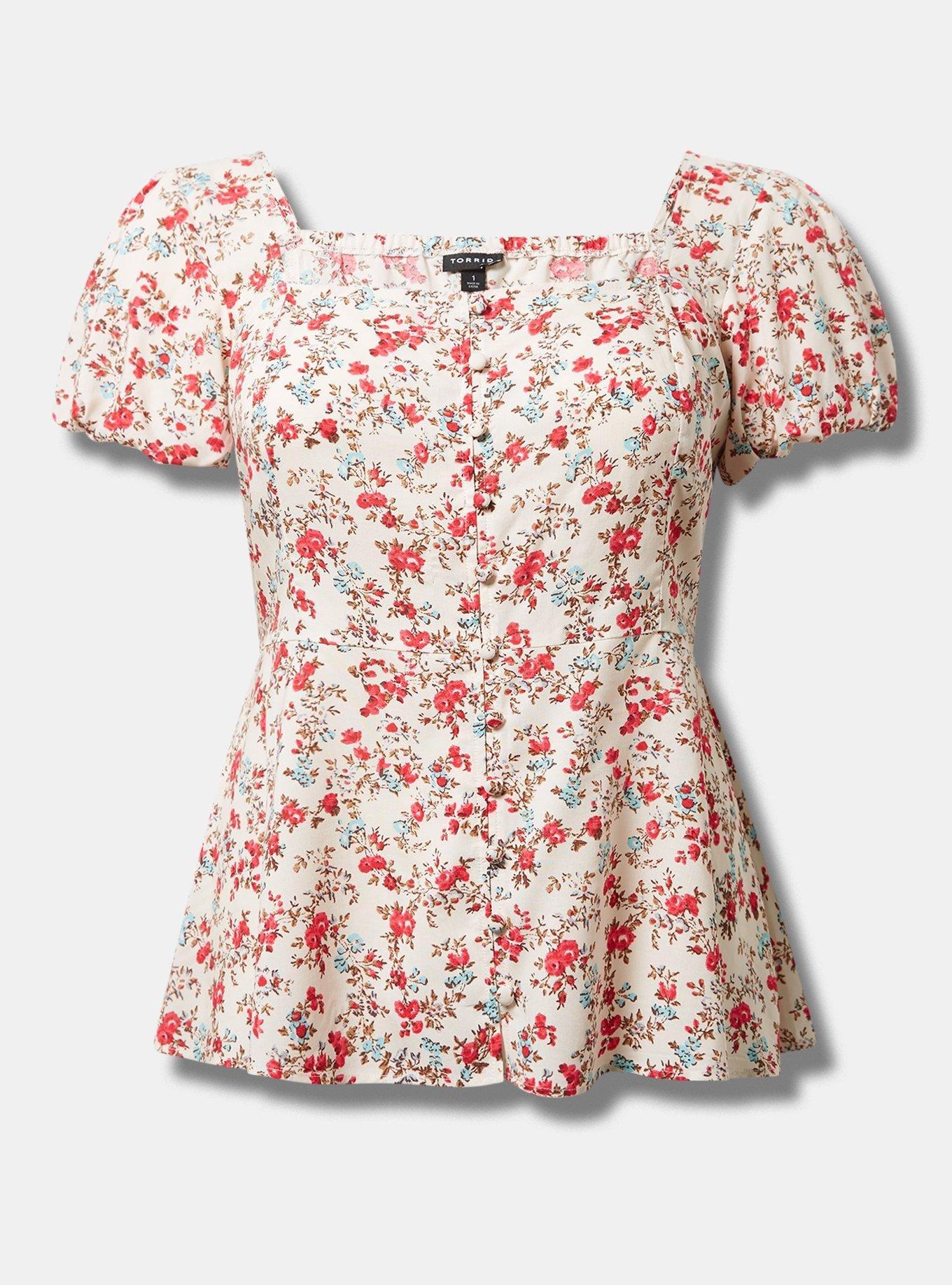 Peplum Challis Puff Short Sleeve Top