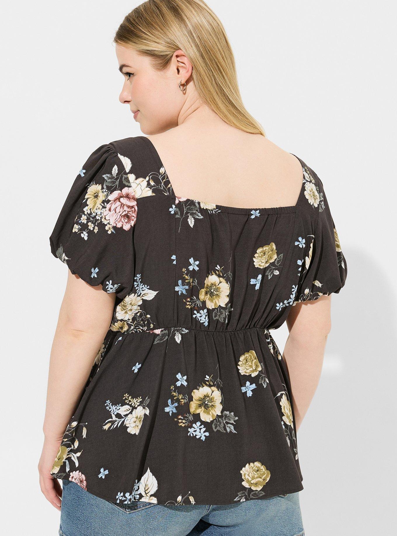 Peplum Challis Puff Short Sleeve Top, ADRIANNE FLORAL, alternate